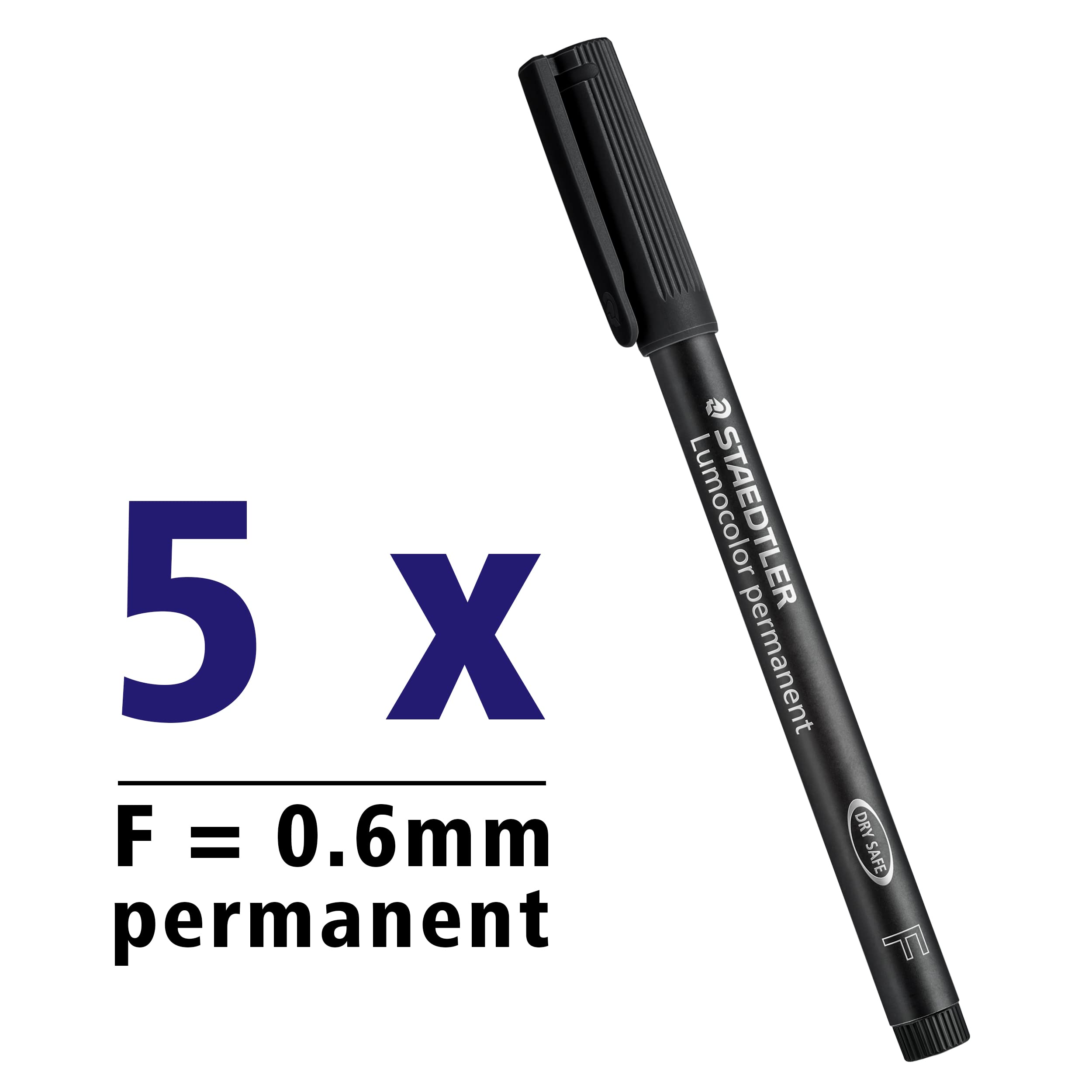 STAEDTLER Lumocolor Permanent Markers - Smudge-Proof & Waterproof | 5 Pack, Fine 0.6mm, Black