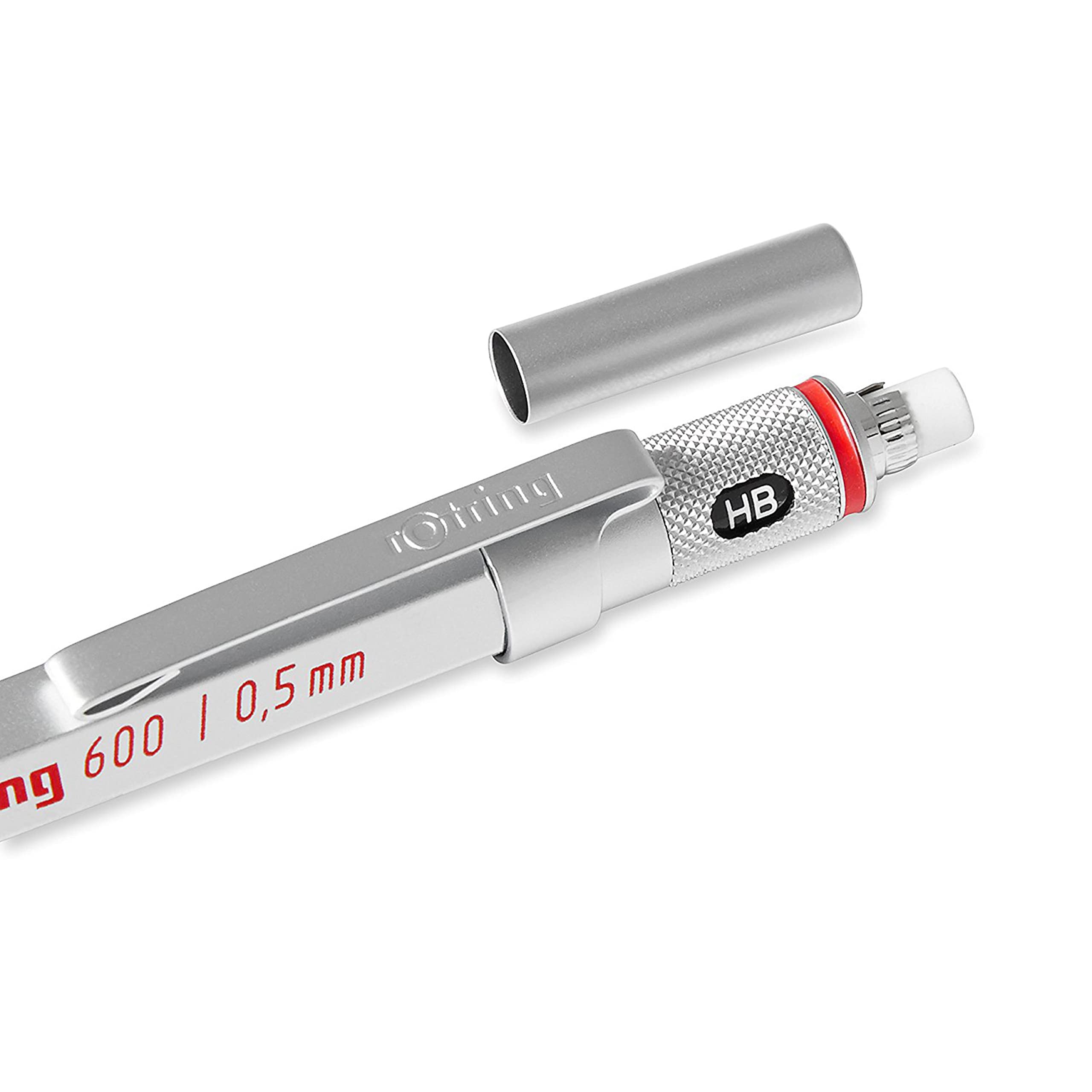 rOtring 600 Mechanical Pencil - 0.5 mm Line Size | Silver All-Metal Body | Knurled Grip 3