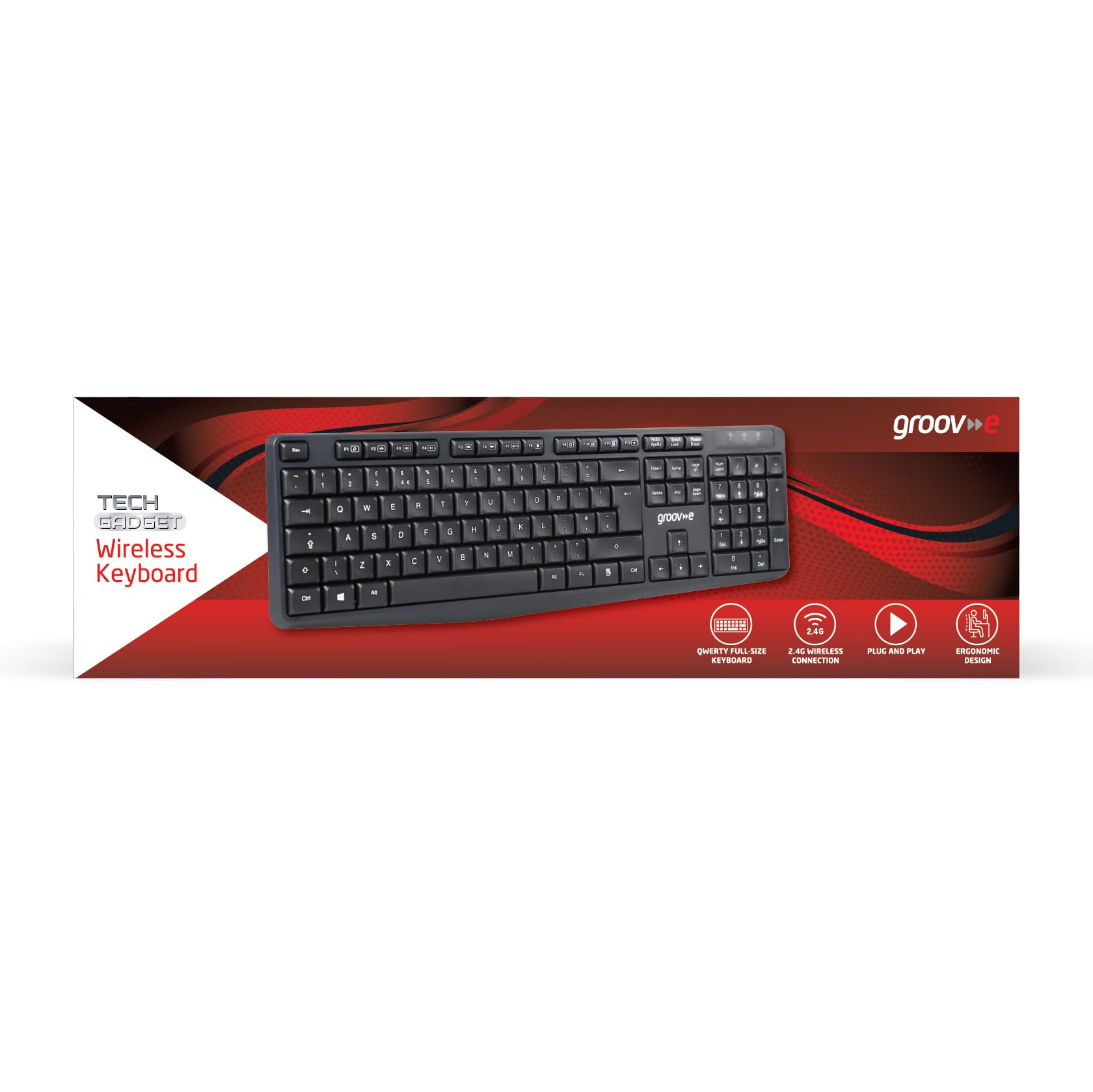 groov e Wireless Full-Size Keyboard - QWERTY Keyboard for PC and Laptop with 2.4G Wireless Connection, Ergonomic Design, Silent Keys - Black 3