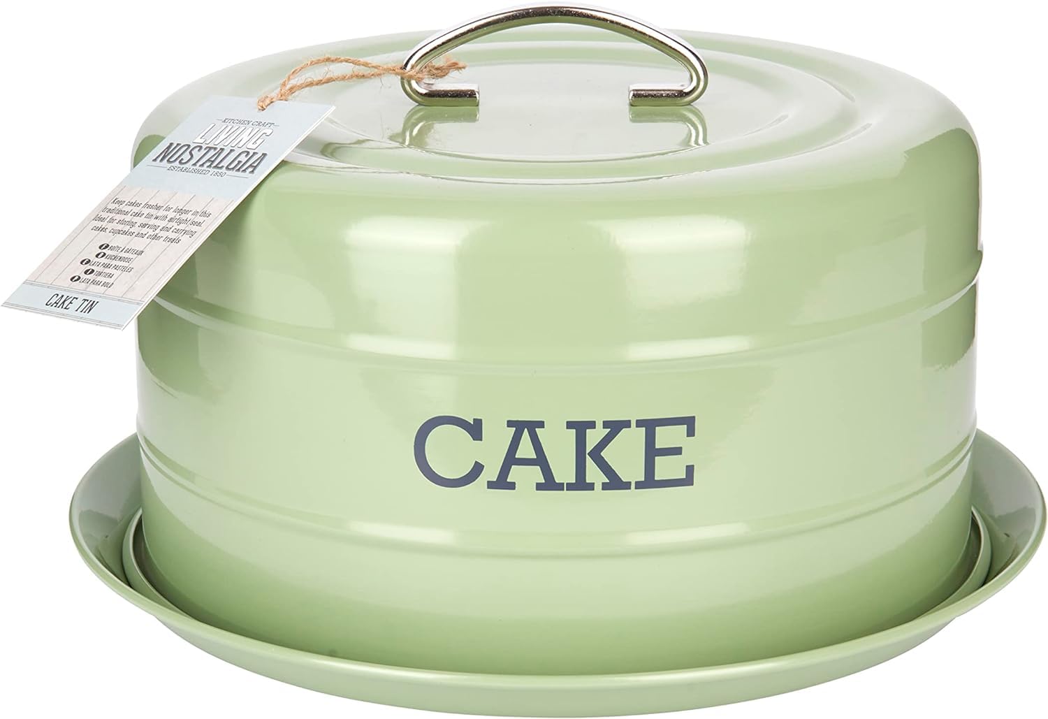 KitchenCraft Living Nostalgia Cake Storage Tin - Airtight Cake Dome, 28.5 x 18 cm, English Sage Green 15
