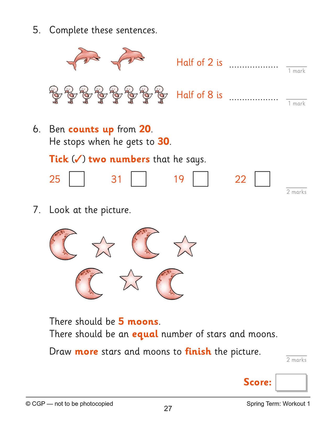 CGP KS1 Maths 10-Minute Weekly Workouts - Year 1 Study Aid | Paperback | Ages 5-6 6