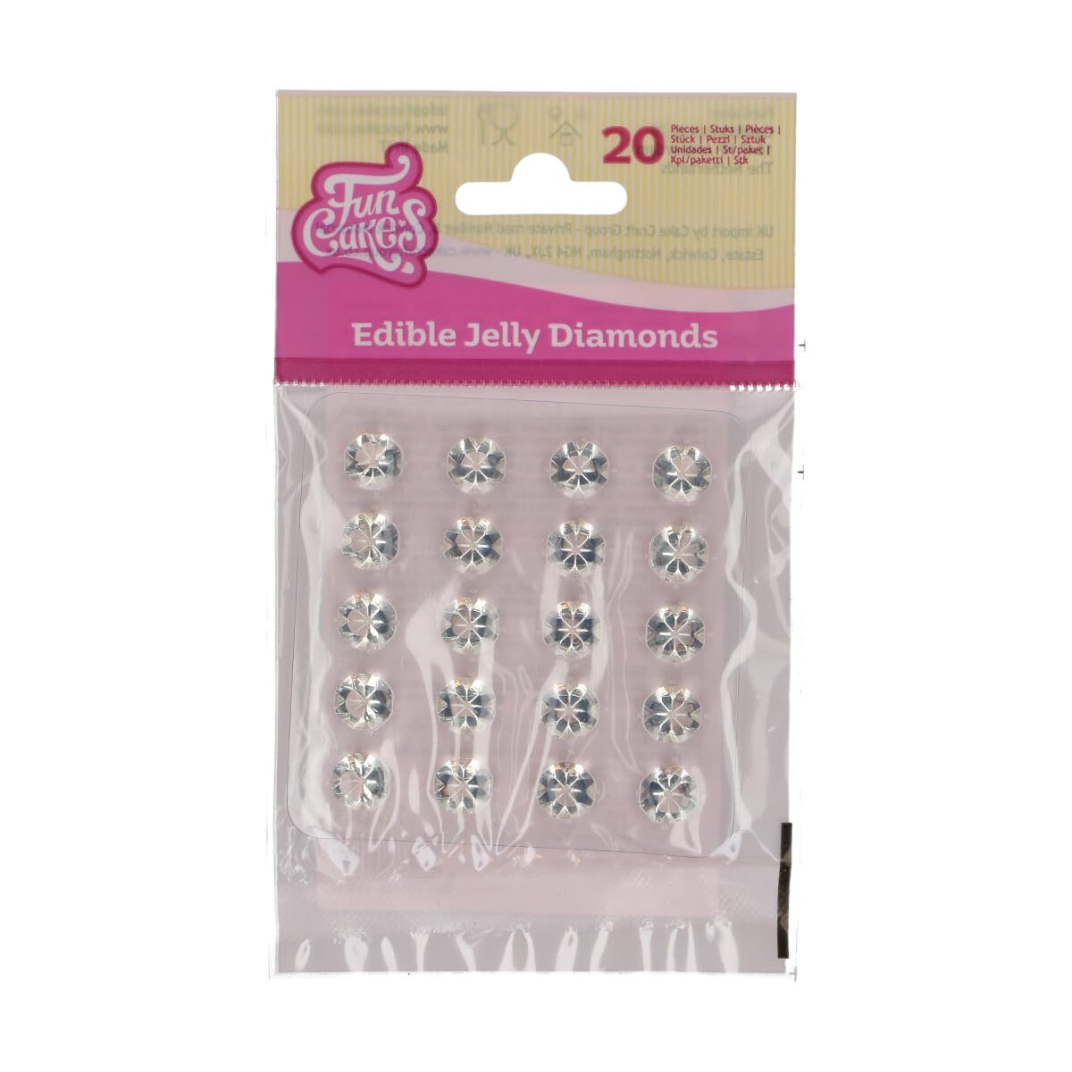FunCakes Edible Jelly Diamonds - Clear, Pack of 20, 7g 1