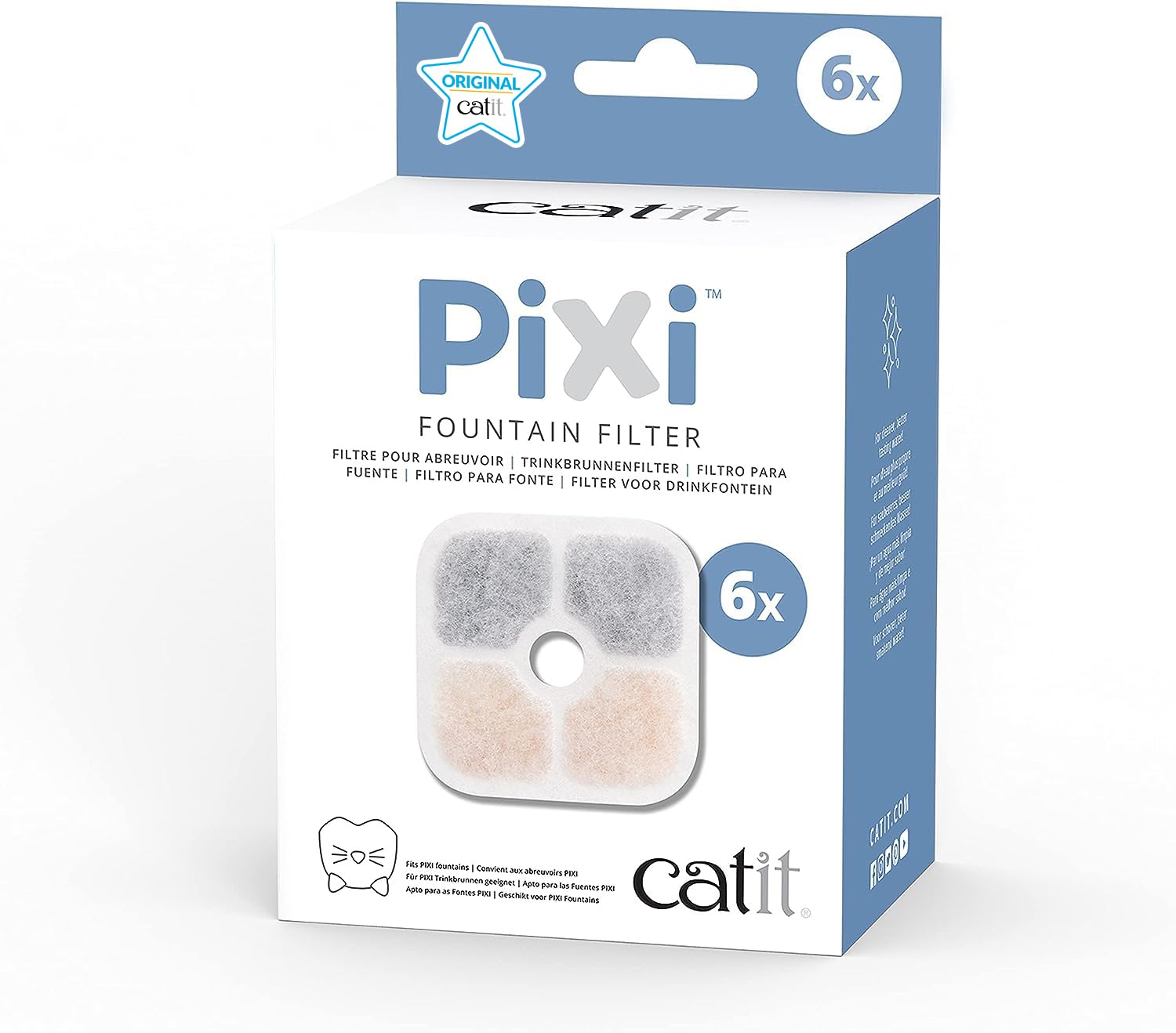 Catit PIXI Genuine Replacement Water Fountain Filter Cartridges - 6 Pack | Triple Action Filtration