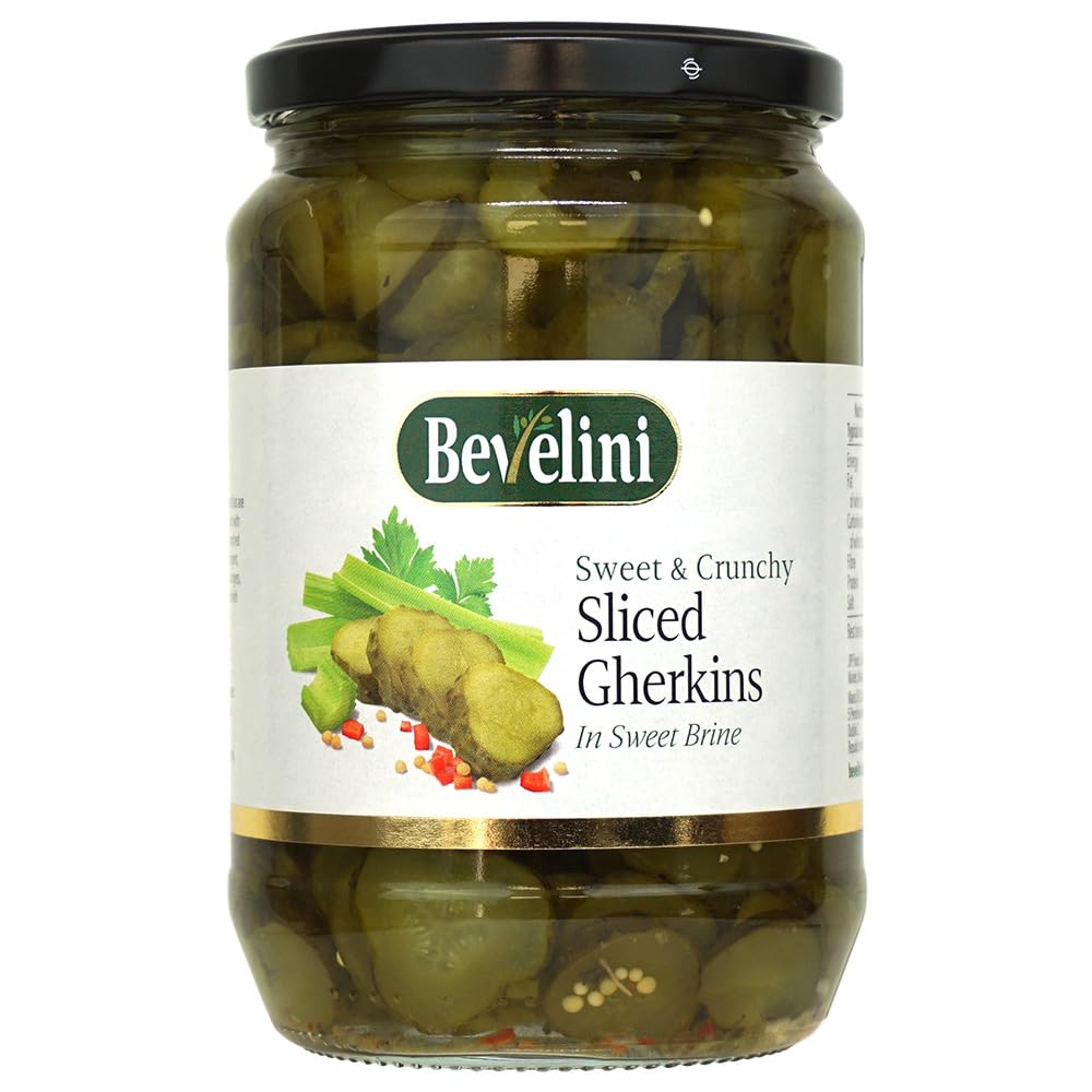 Bevelini Sweet and Crunchy Sliced Gherkins - 705g Jar | Perfect for Sandwiches & Salads 1