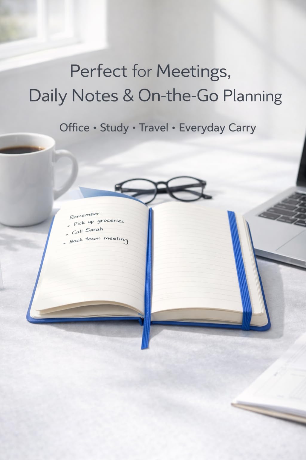 1ABOVE Soft Feel Executive Notebook - Hardback Journal, Lined Pages, Elastic Closure | Blue A6 5