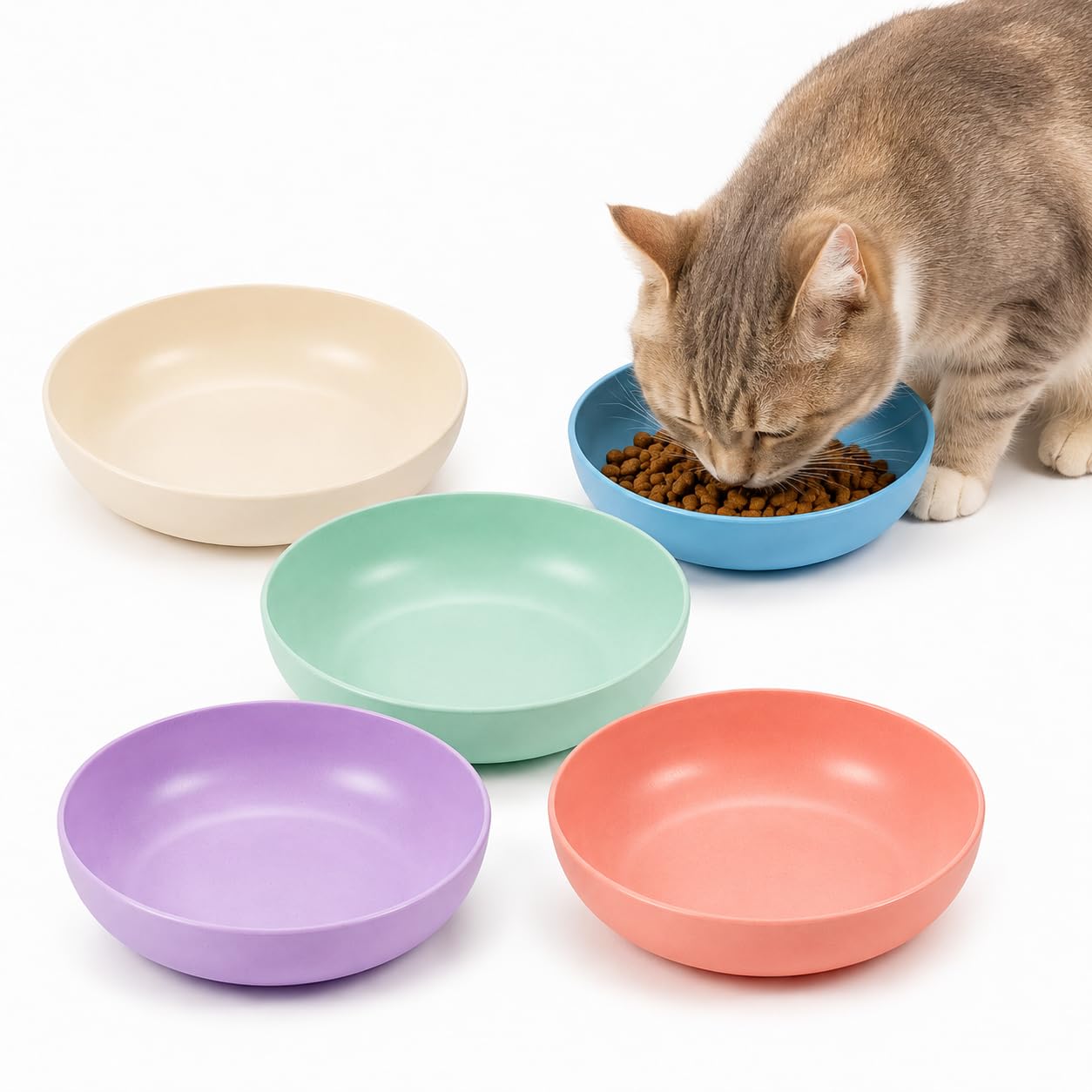 JADUFHU Cat Bowls - 5 Pack, Whisker Friendly, Dishwasher Safe, Multi-Colour 1
