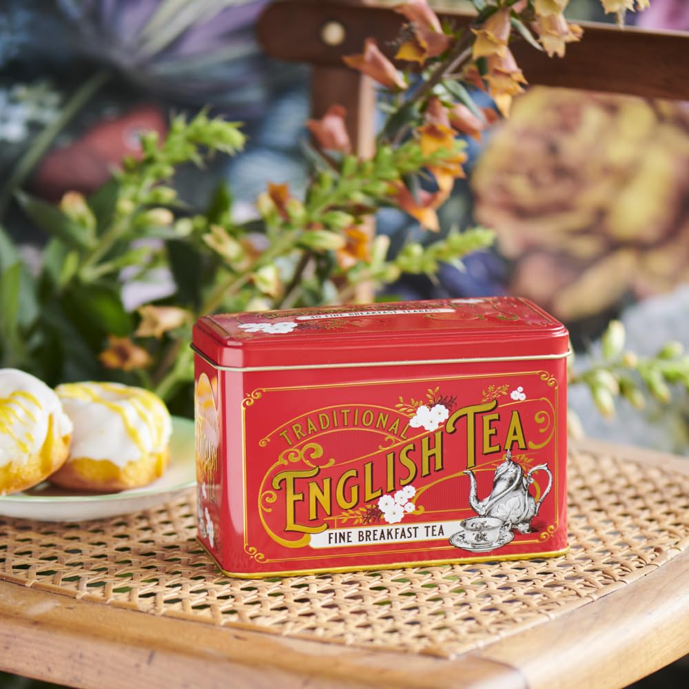 New English Teas Vintage Victorian Tea Tin in Berry-Red with 40 English Breakfast Teabags 16