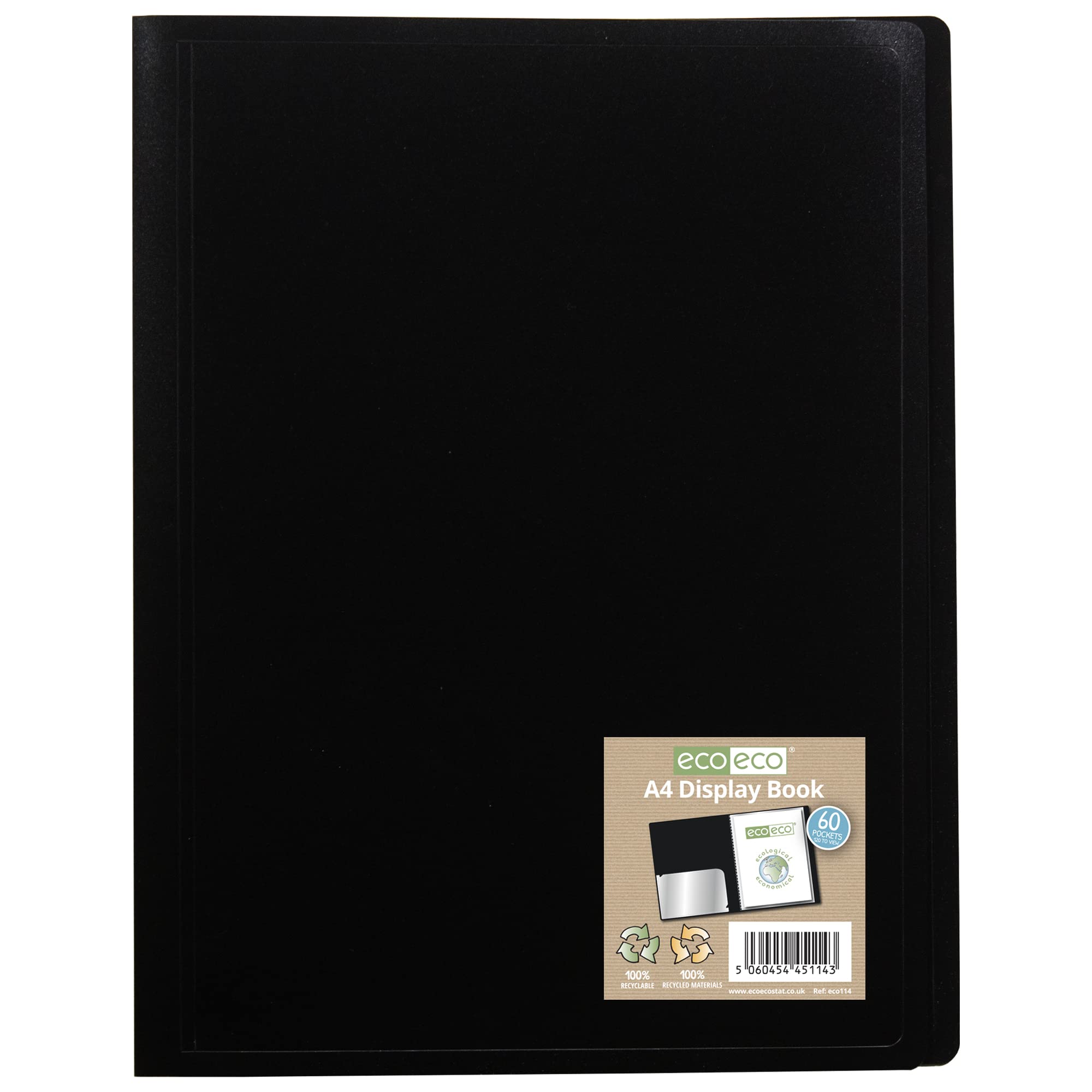 eco-eco A4 60 Pocket Flexible Cover Portfolio Display Book | 100% Recycled | Black
