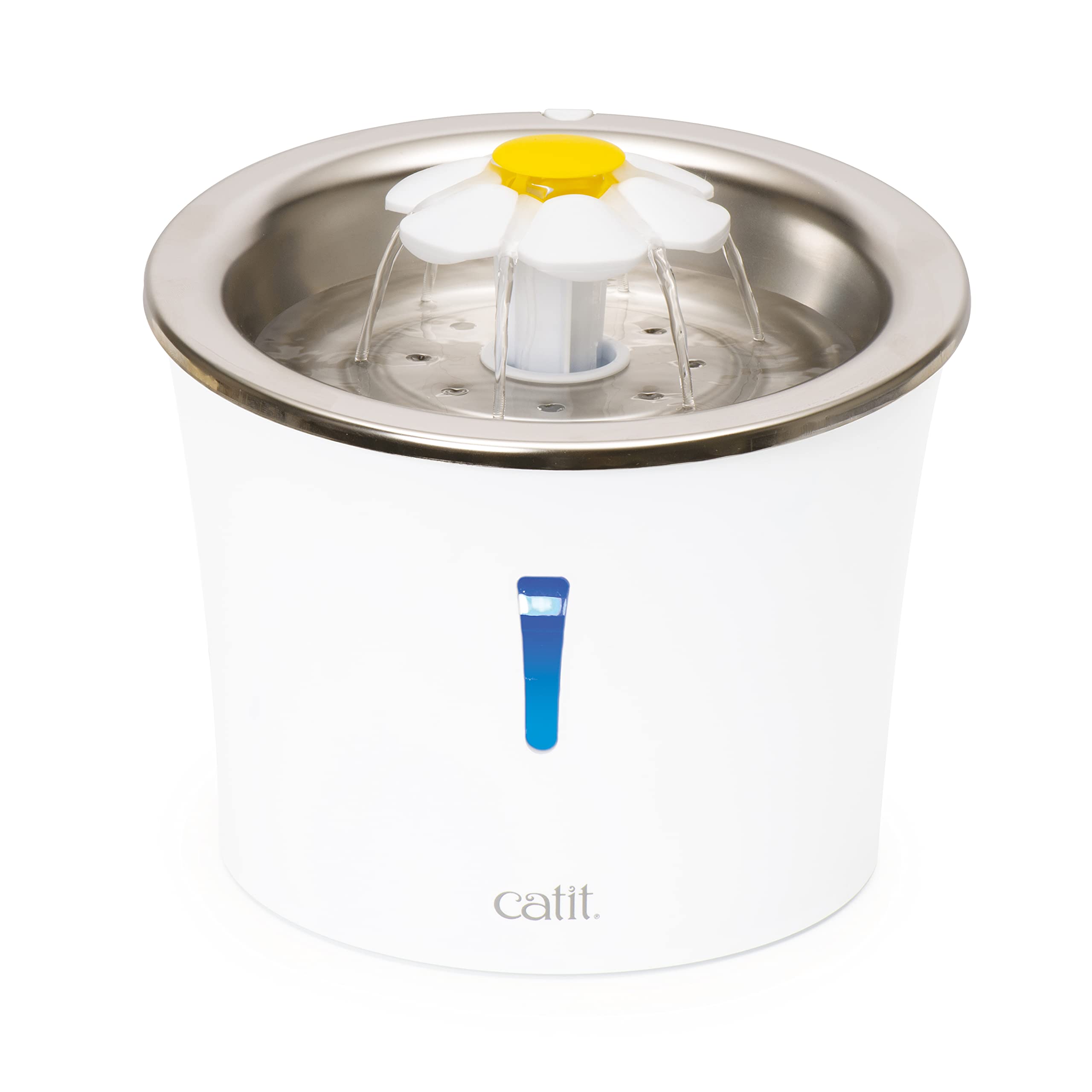 Catit Flower Stainless Steel Cat Water Fountain - 3 Flow Settings | Triple Action Filter | Dishwasher Safe Top