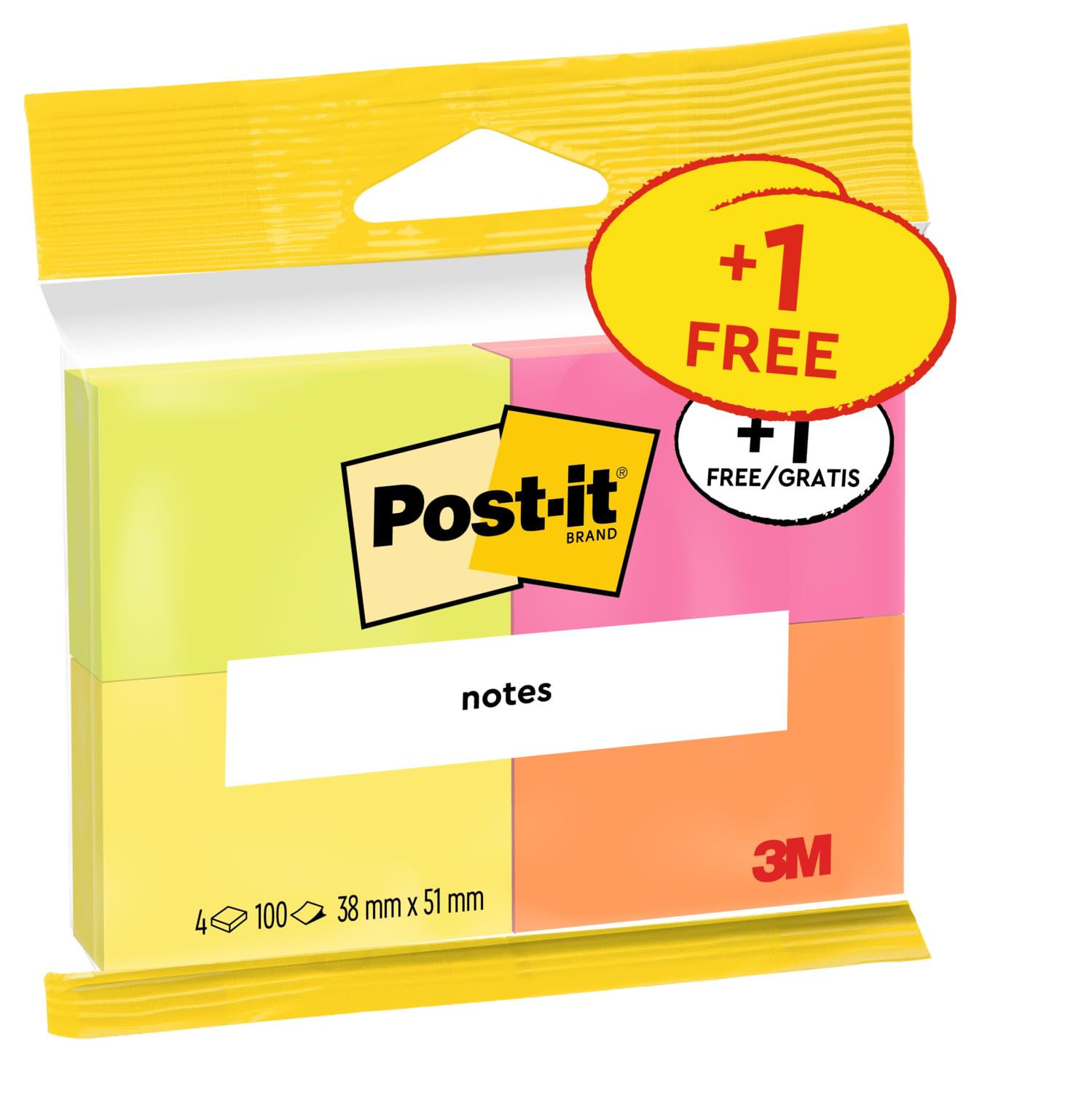 Post-it 6812P Self-Stick Notes - 51 x 38 mm | Neon Colour | Extra Eye-Catching