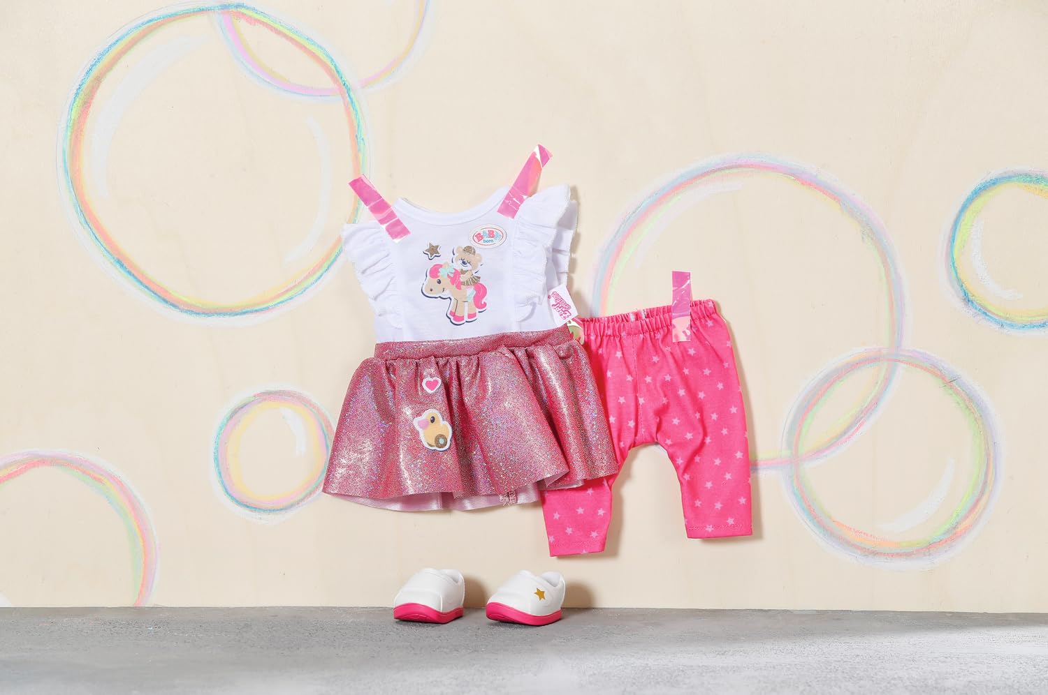 BABY born Little Everyday Outfit 836330 - Pink Star-Print 2-in-1 Dress & Top with Leggings and Shoes 10