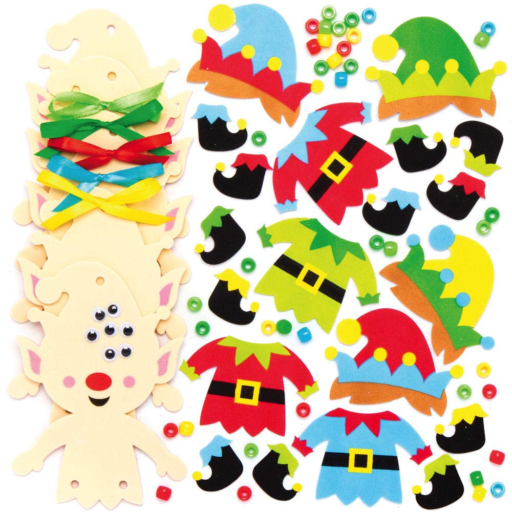Baker Ross AX398 Christmas Tree Elf Decoration Kits - Pack of 5, DIY Craft Ornaments 4