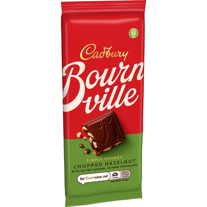 Cadbury Bournville Simply Chunky Chopped Hazelnut with Salted Caramel Chocolate Bar