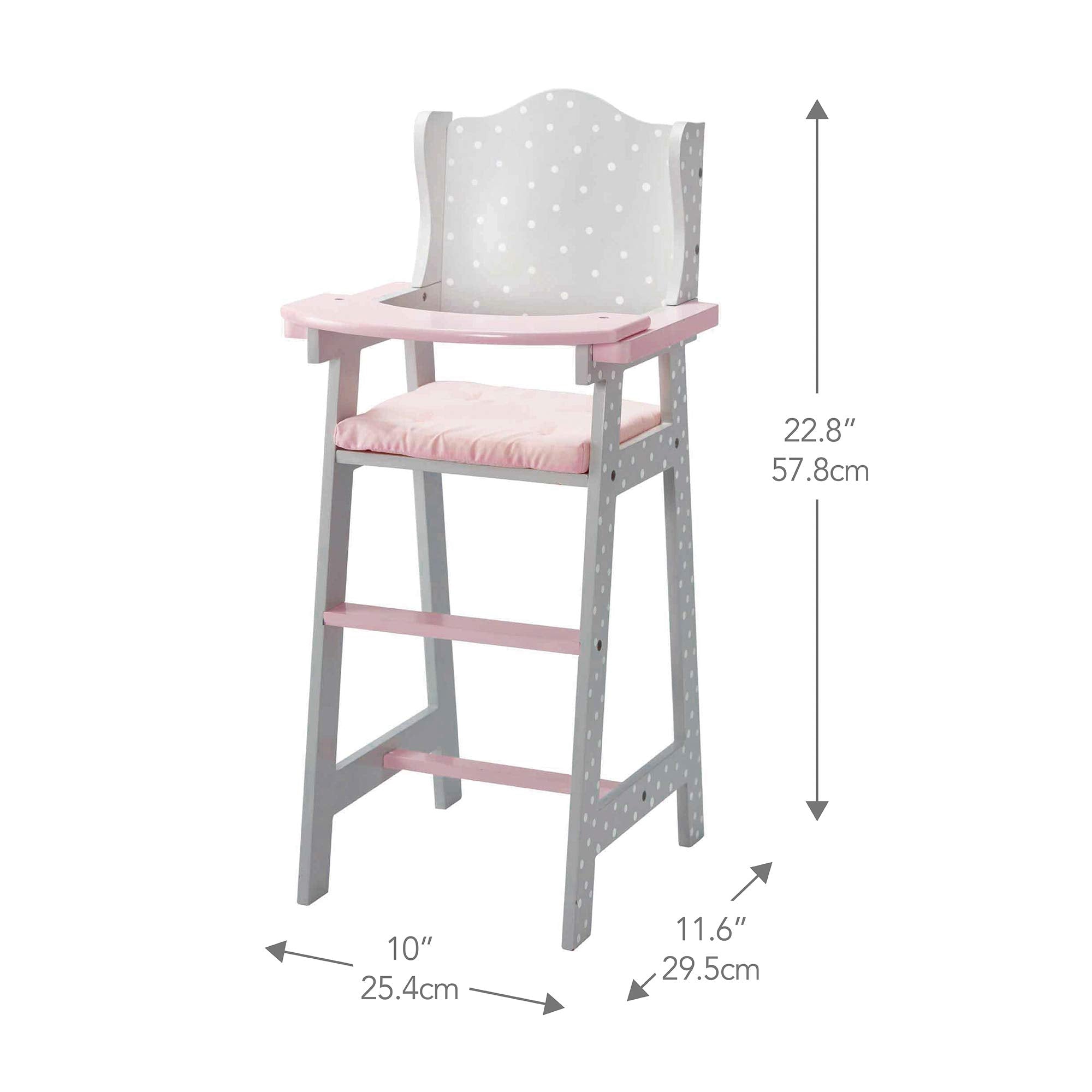 Olivia's Little World Little Princess Pink Polka Dot Wooden Baby Doll High Chair - Doll Furniture for 16-18" Dolls 7