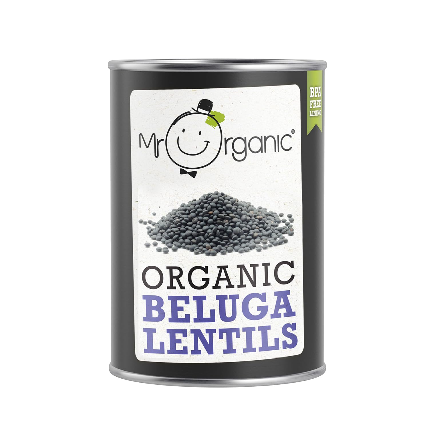 Mr Organic Organic Beluga Lentils - Ready to Eat | 400g Tin | Protein & Fibre Rich 1
