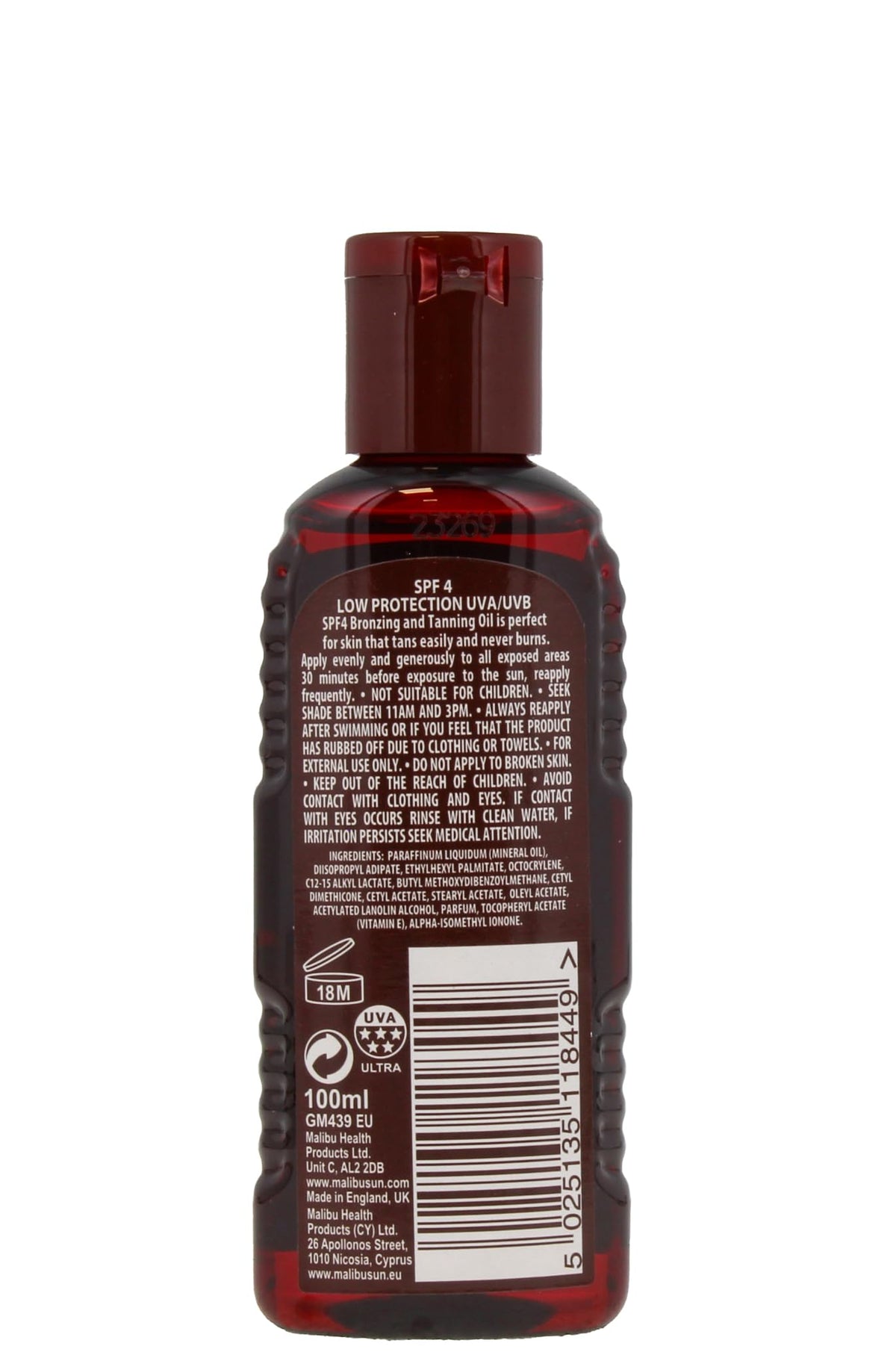 Malibu Sun SPF 4 Bronzing Tanning Oil - Enhance Your Glow | Vitamin E Enriched | 100ml