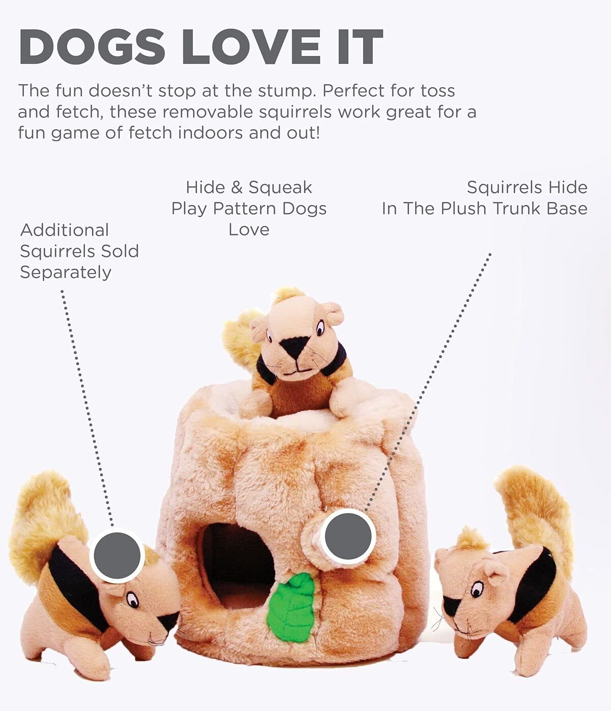 Outward Hound Squirrel Hide & Seek Plush Dog Toy - Medium Size | Includes 6 Squeakers