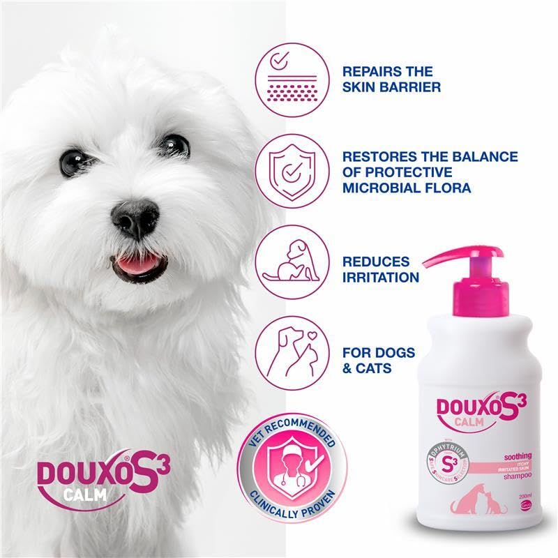 Douxo S3 Calm Itch Relief Dog and Cat Shampoo - 200 ml | Hypoallergenic Fragrance