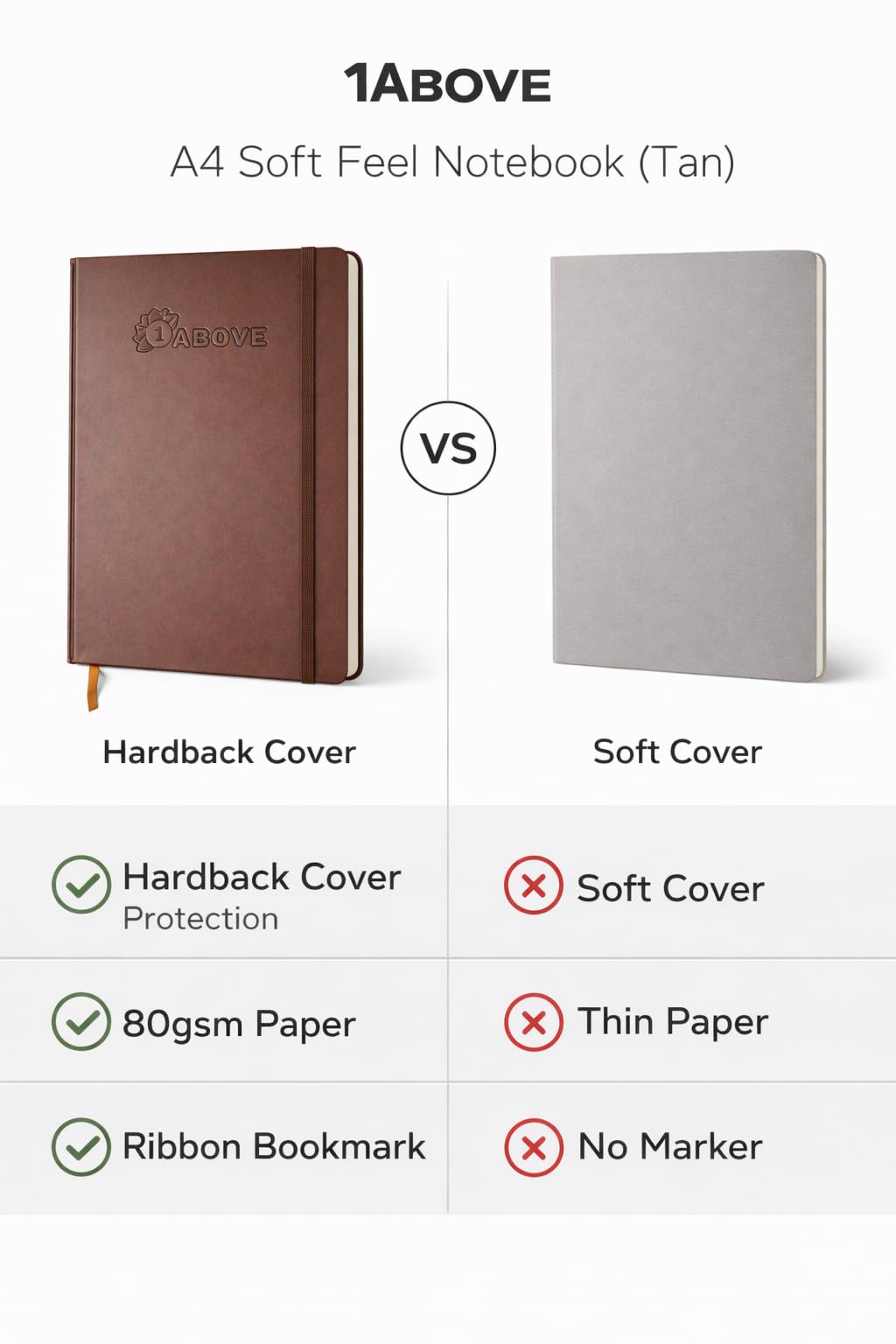 1ABOVE A4 Soft Feel Executive Notebook | Tan Hardback Journal | 160 Lined Pages 3