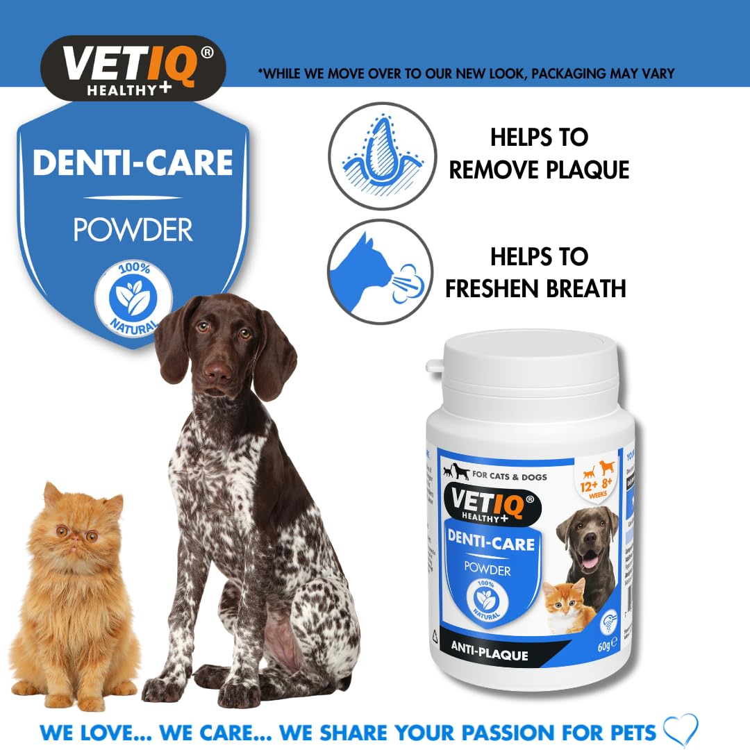 VETIQ Denti-Care Dental Powder for Dogs & Cats – Natural Plaque & Tartar Control, 60g
