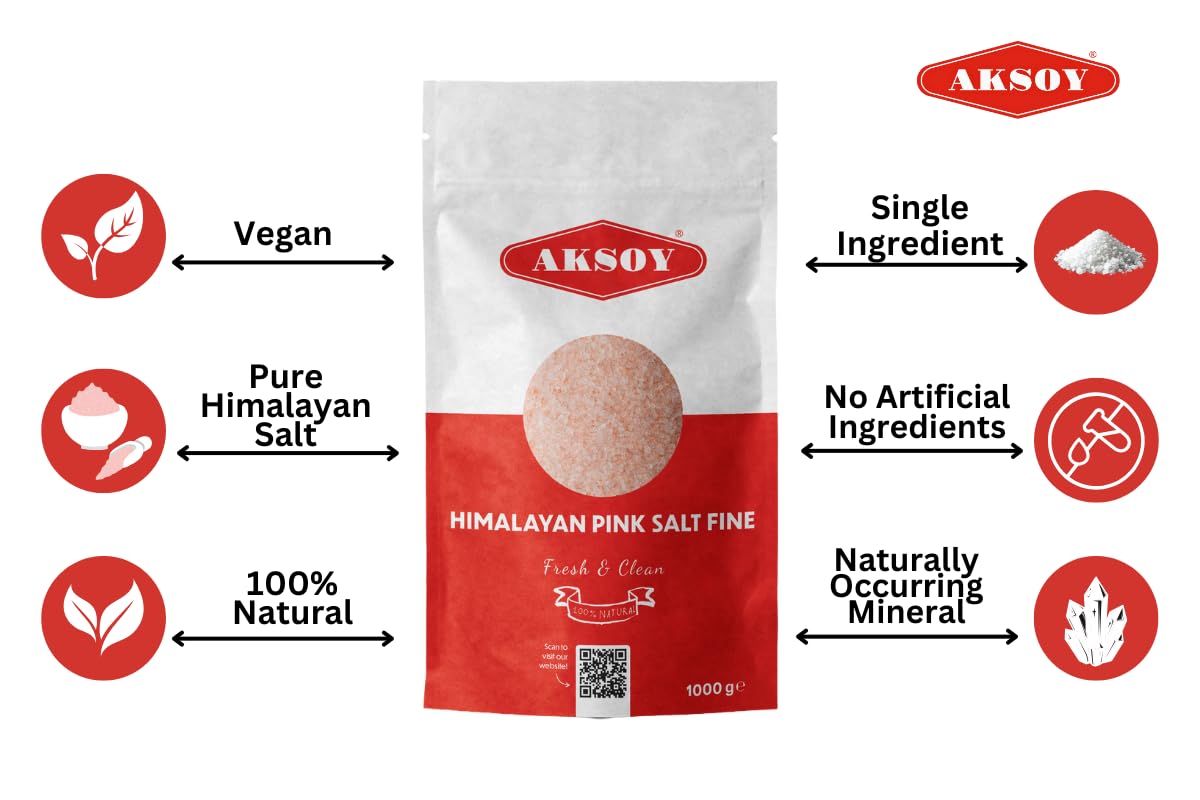 AKSOY Pink Himalayan Salt Fine Grain - 1KG Premium Quality, GMO Free 3