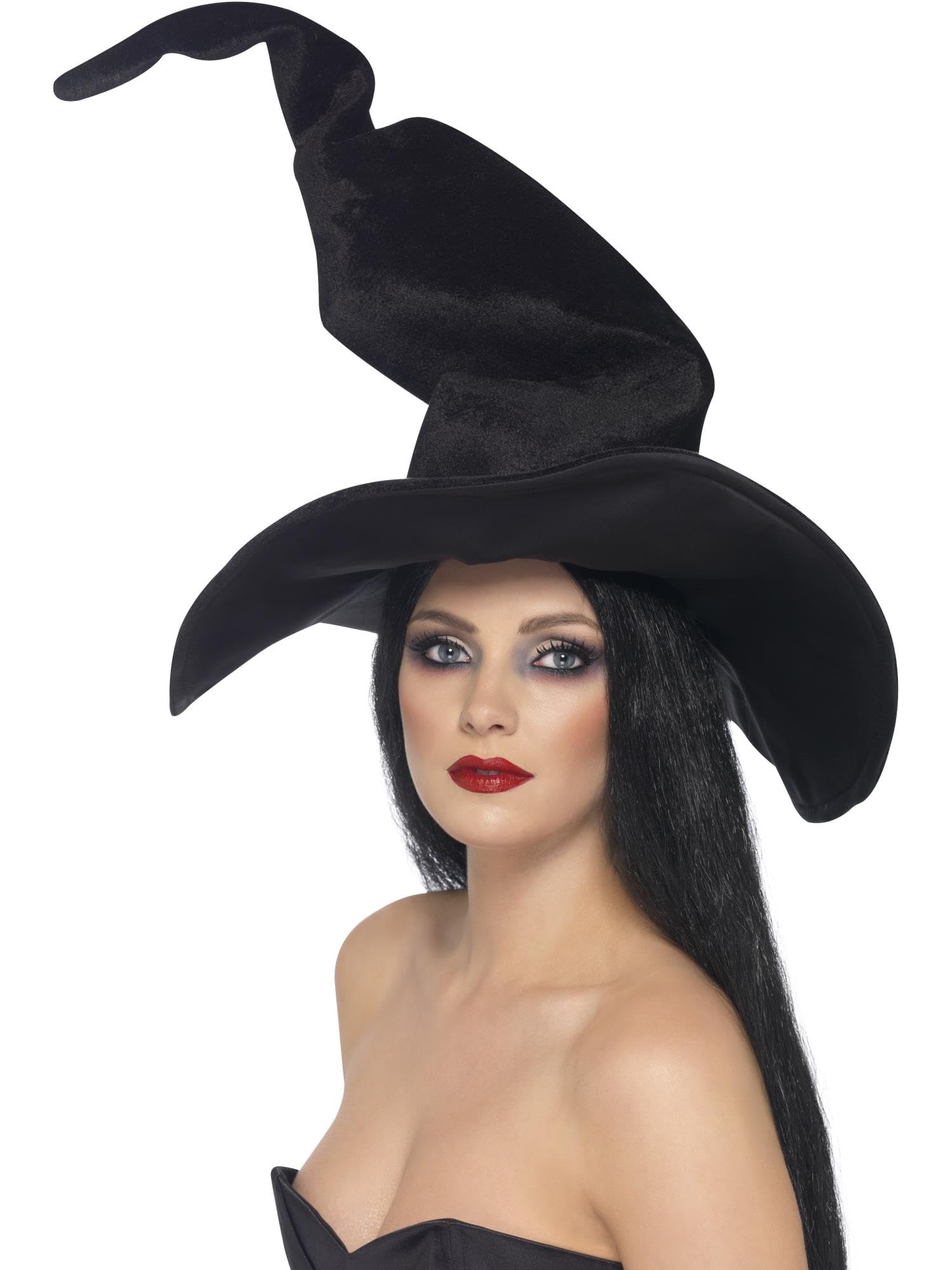 Smiffys Black Tall & Twisted Velour Witch's Hat - Adult Size 1