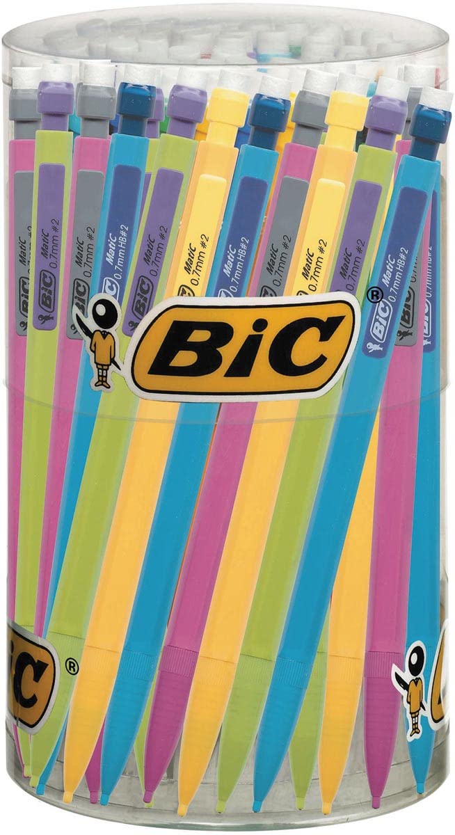 BIC Matic Fun Mechanical Pencils - 0.7mm HB Lead, Multicolored Barrel | Tub of 60 1