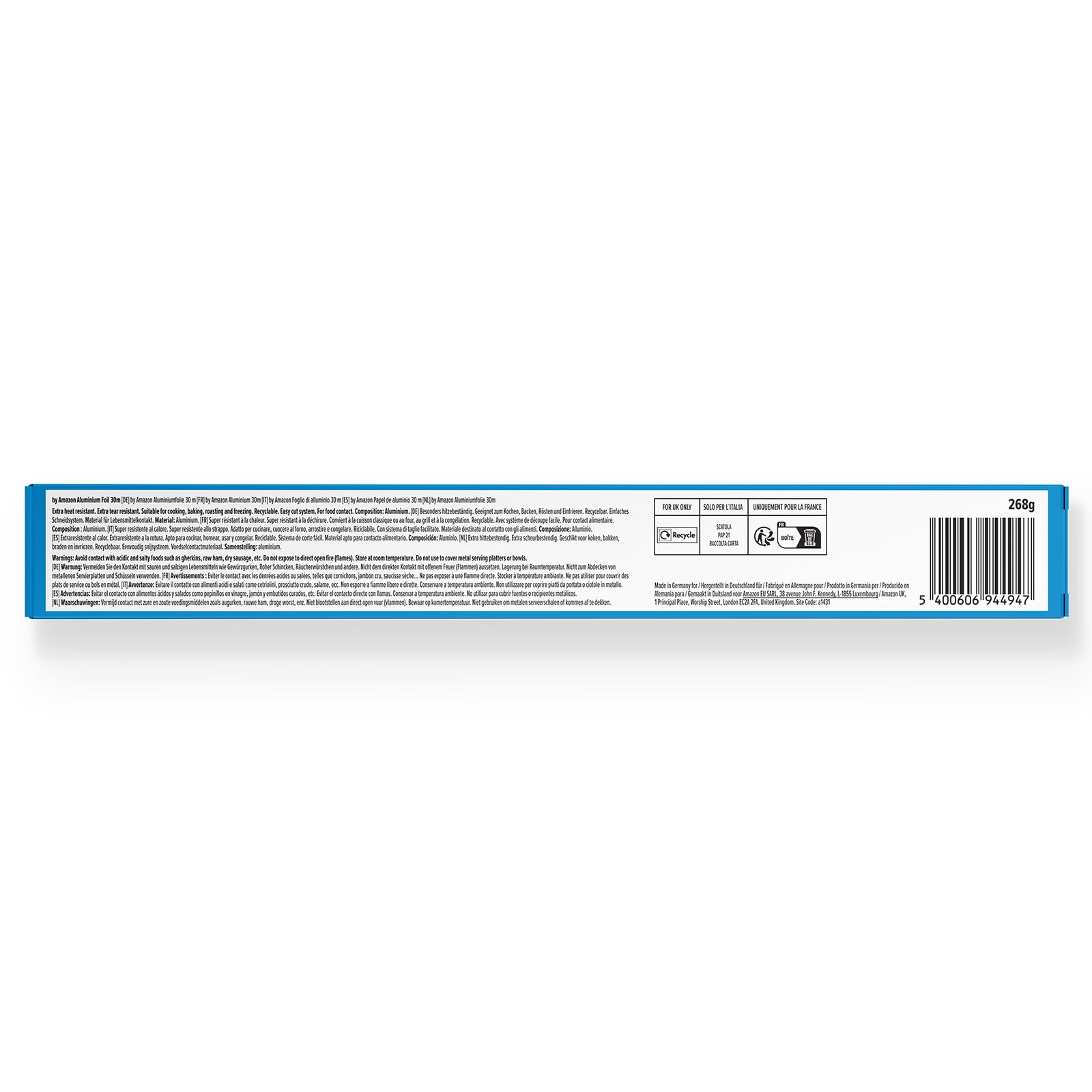 by Amazon Aluminium Foil Roll, 30m x 29cm, Recyclable, Easy-Cut System for Cooking, Baking, Freezing