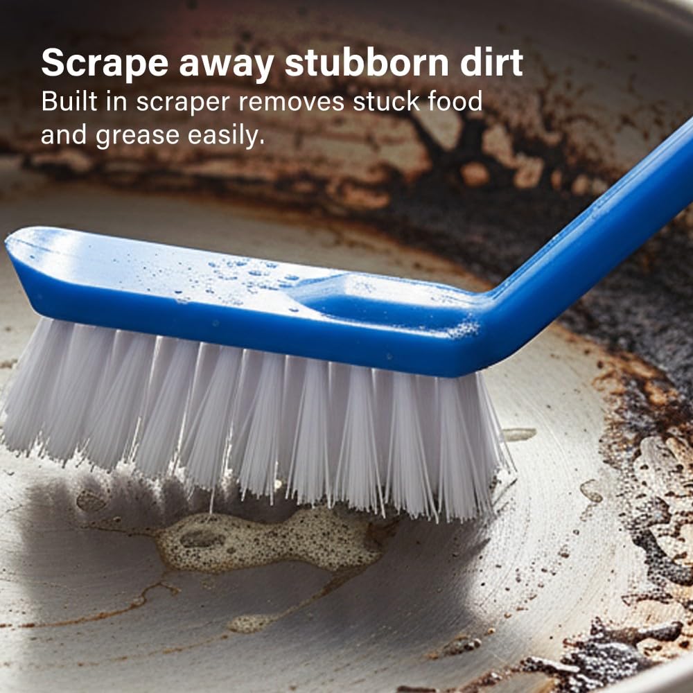 Vivo Technologies - Washing Up Brushes Pack of 3 | Non-Slip Grip with Built-In Scraper for Kitchen Cleaning 6