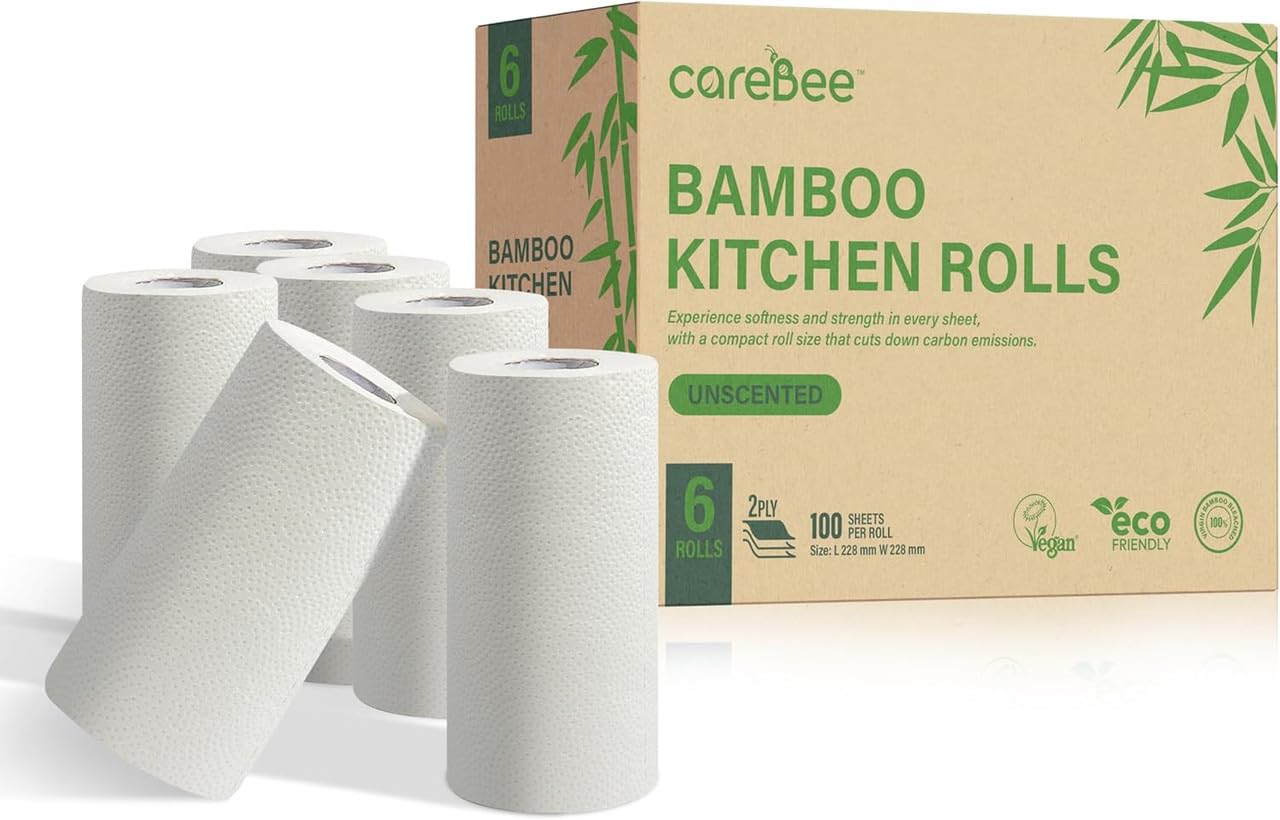 CareBee Kitchen Roll - 2 Ply Strong & Absorbent Bamboo Paper Towels | 6 Pack 1