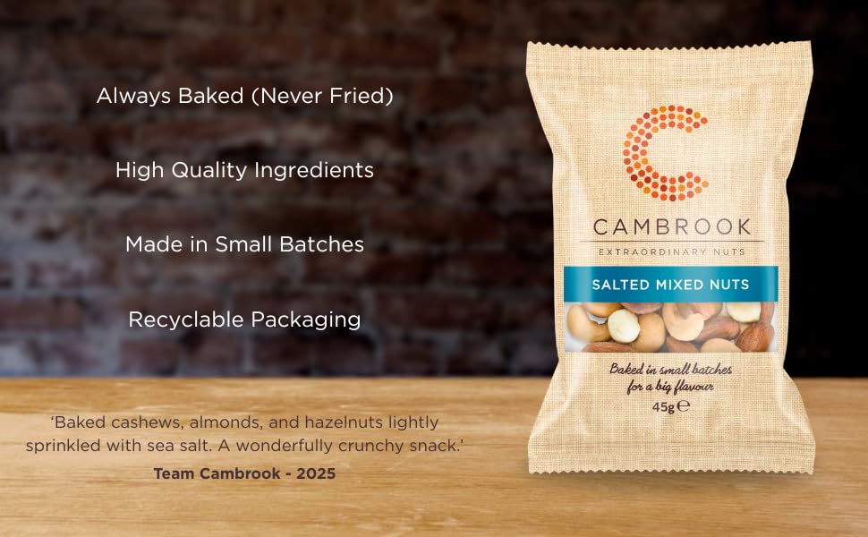 Cambrook - Baked & Salted Mixed Nuts (Cashews, Almonds, Hazelnuts) | 45g Bag | Gluten Free 2