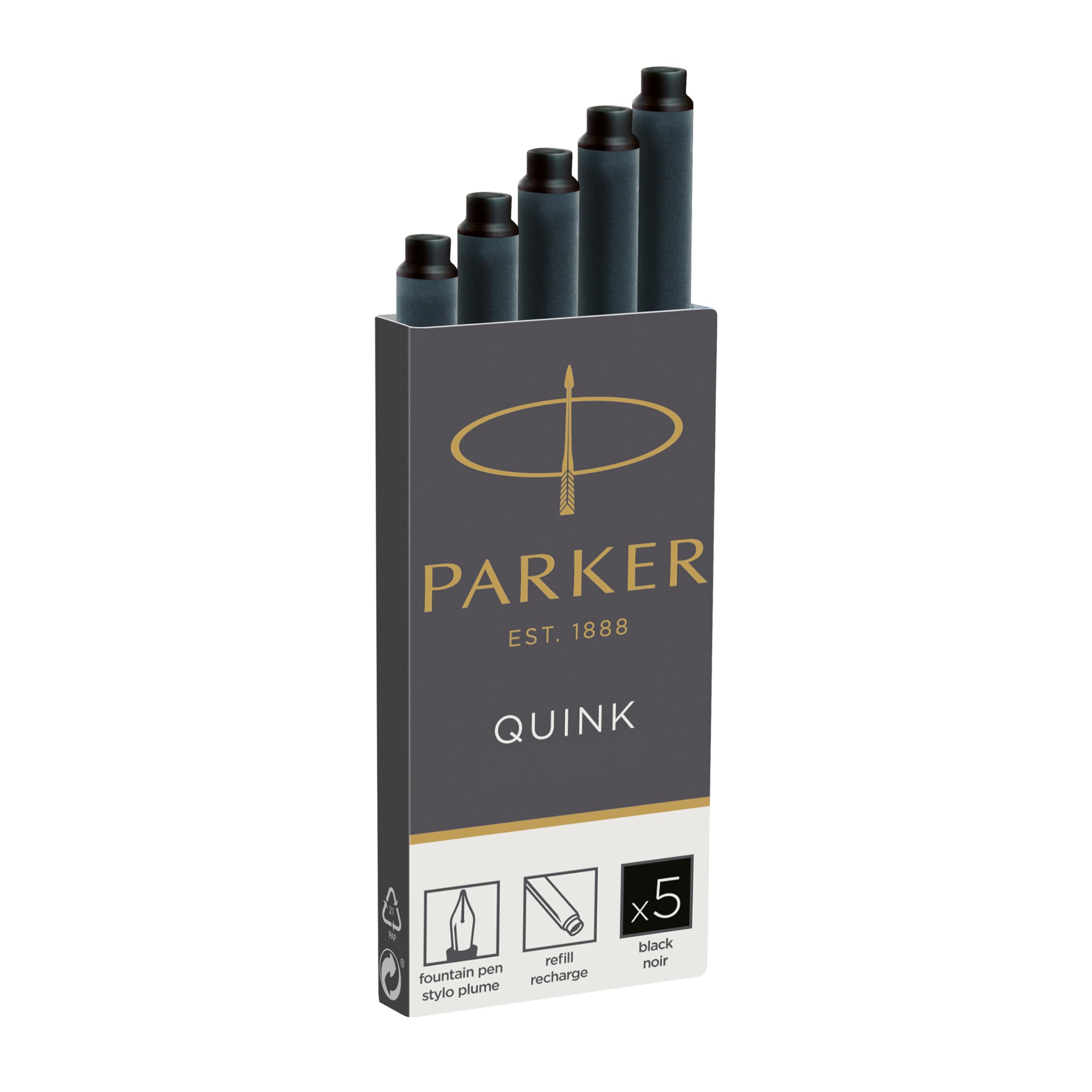 PARKER QUINK Long Fountain Pen Ink Refill Cartridges - Black Ink | 5 Count 6