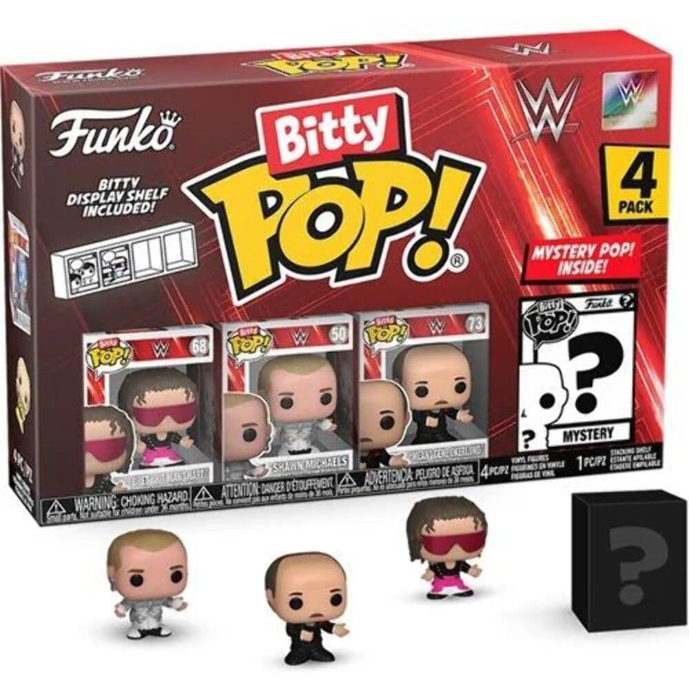 Funko Bitty POP! WWE - Bret “Hit Man” Hart, Shawn Michaels, “Mean” Gene Okerlund & Mystery Figure 4-Pack