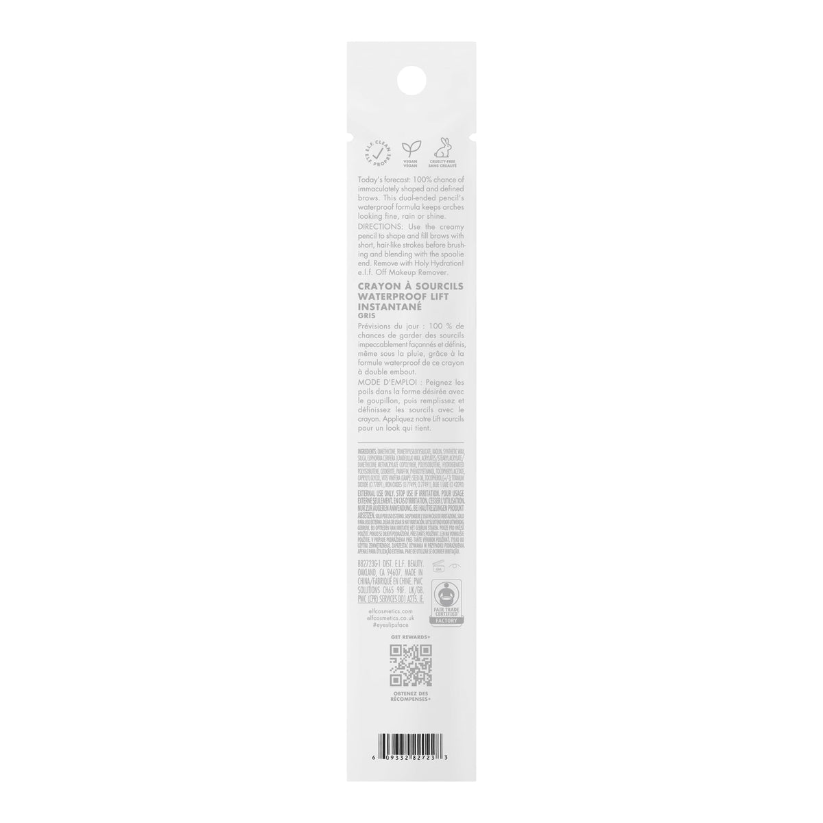 e.l.f. Instant Lift Waterproof Brow Pencil - Long-Lasting, Smudge-Proof, Natural Finish | Grey