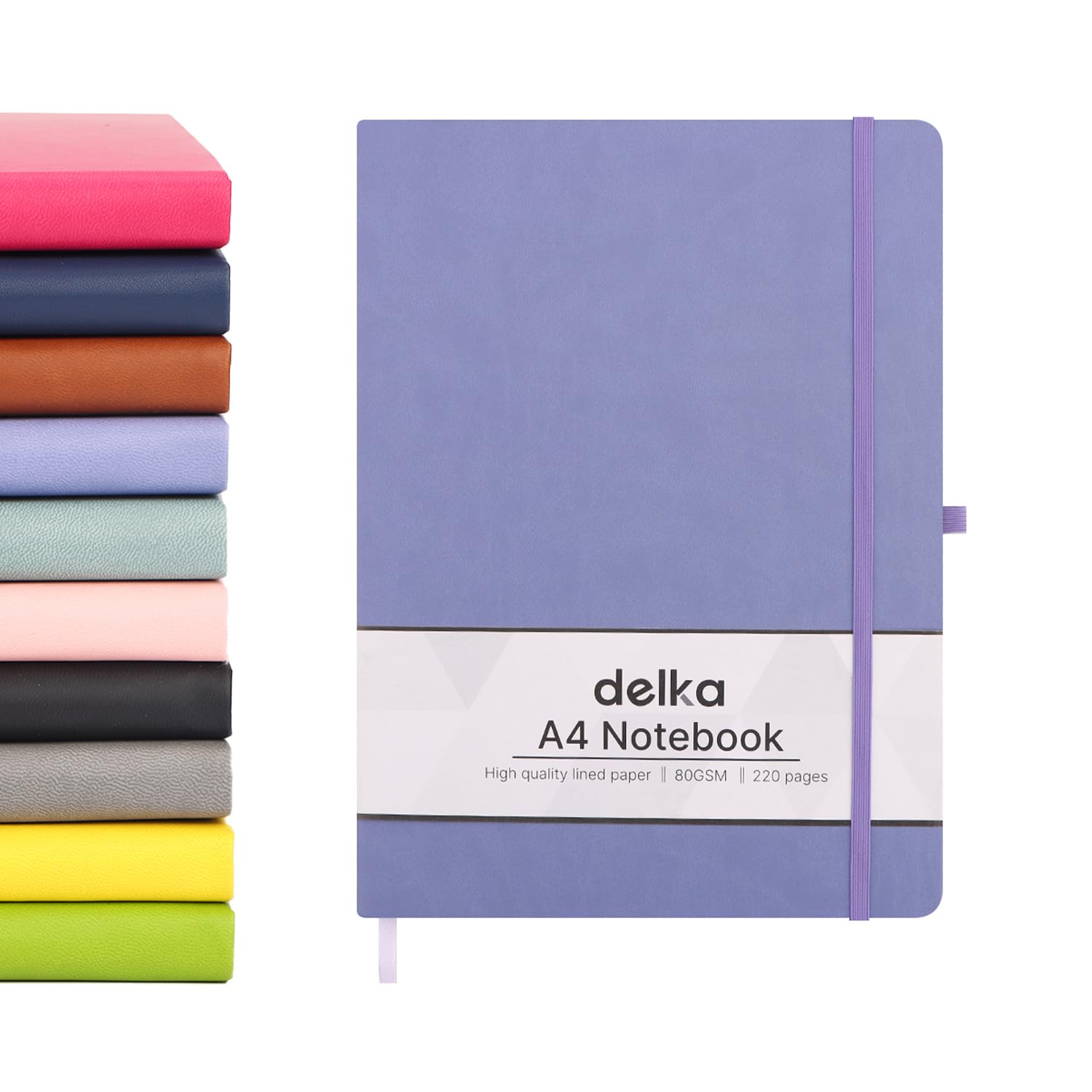 delka A4 Notebook - 220 Pages | Vegan Leather Hard Cover | Purple | 70gsm Ruled Pages