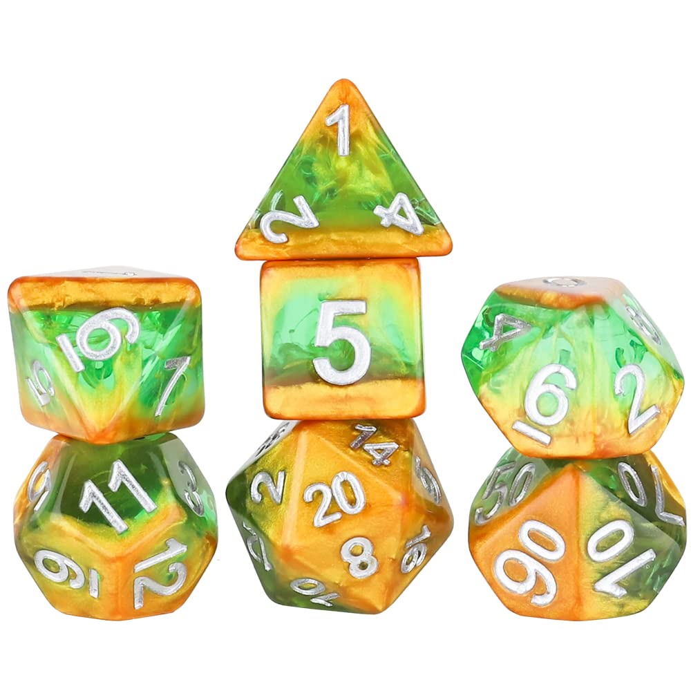 Sirius Dice Rainforest Polyhedral RPG Dice Set - 7 Pieces | Vibrant Green & Gold | Includes Extra D20 1
