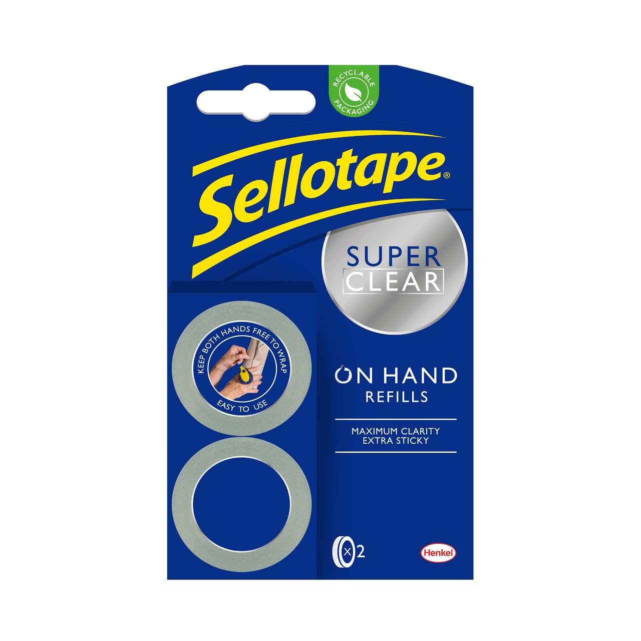 Sellotape On-Hand Refills - Extra Strong Adhesive Tape for Dispenser | Pack of 2 (18mm x 15m)