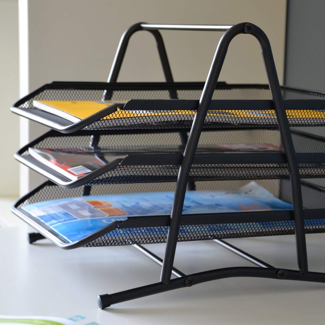 D.RECT 7610 Letter Tray - 3 Tiers Metal Mesh Organizer | A4 Size | Rust Resistant 5