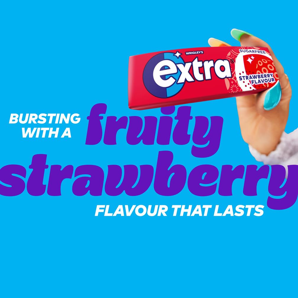 Extra - Strawberry Flavour Sugar Free Chewing Gum, 30 Packs (300 Pieces) with Xylitol