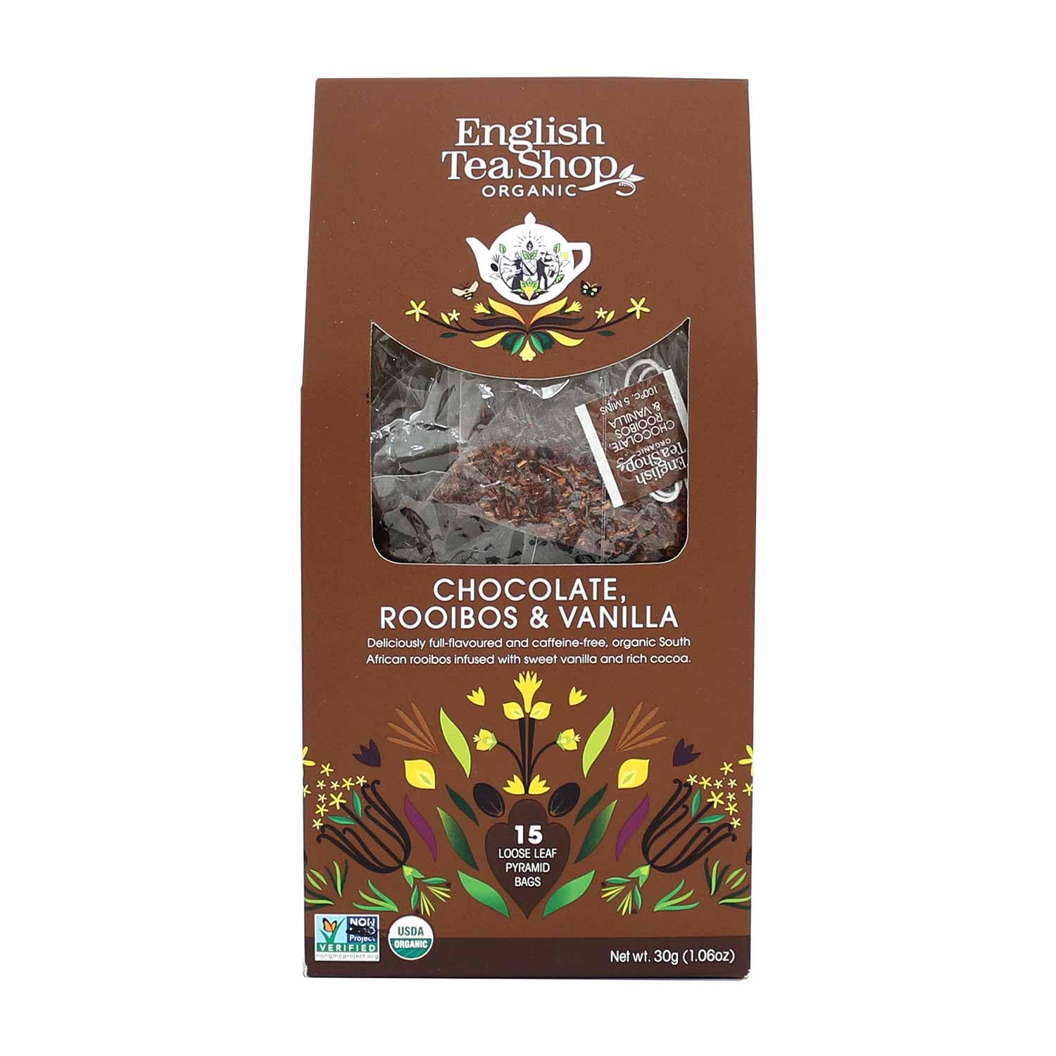 English Tea Shop Organic Chocolate, Rooibos & Vanilla Tea - 15 Pyramids, 30g