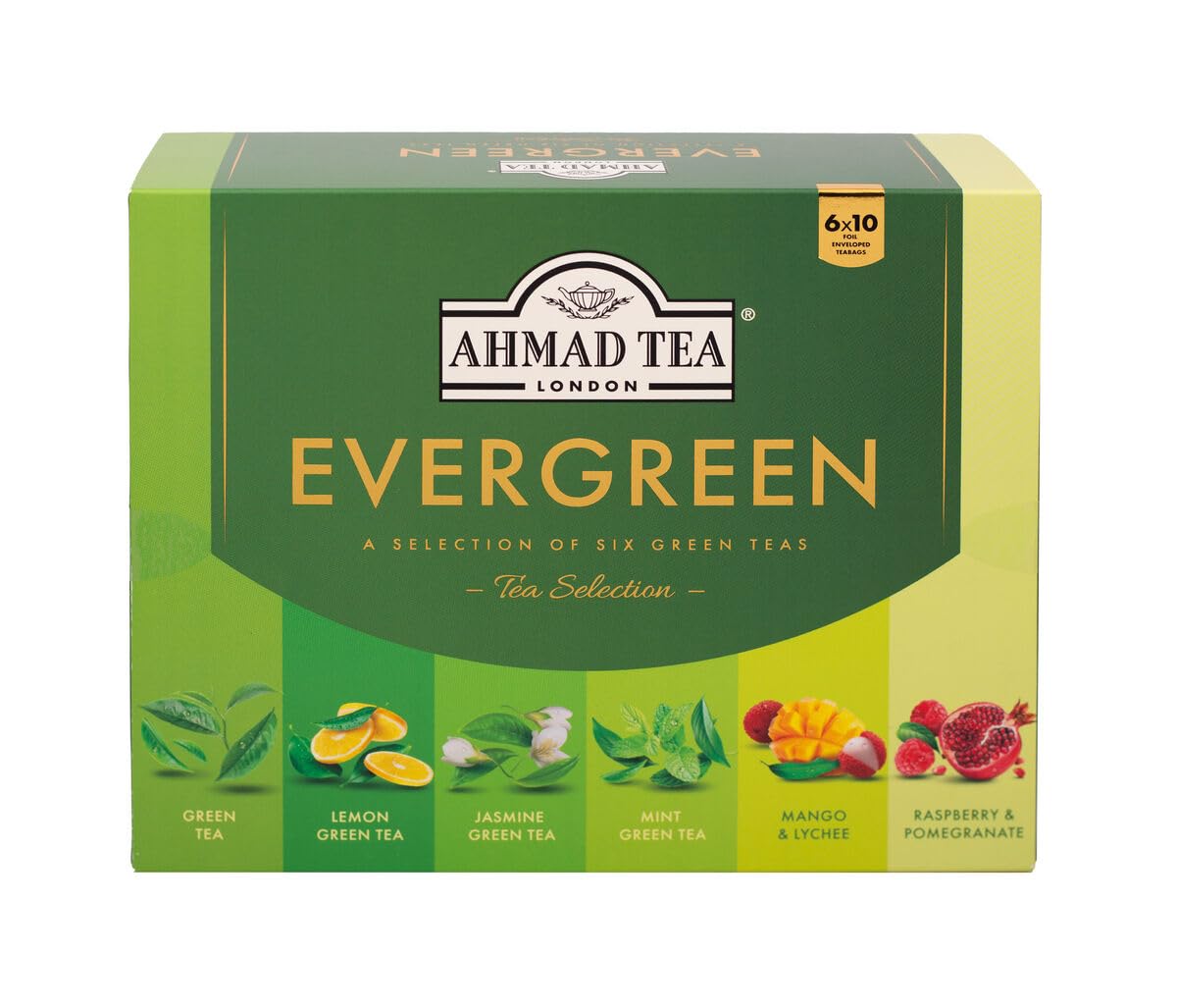 Ahmad Tea Green Tea Selection Pack - 6 Blends, 60 Teabags, 120g