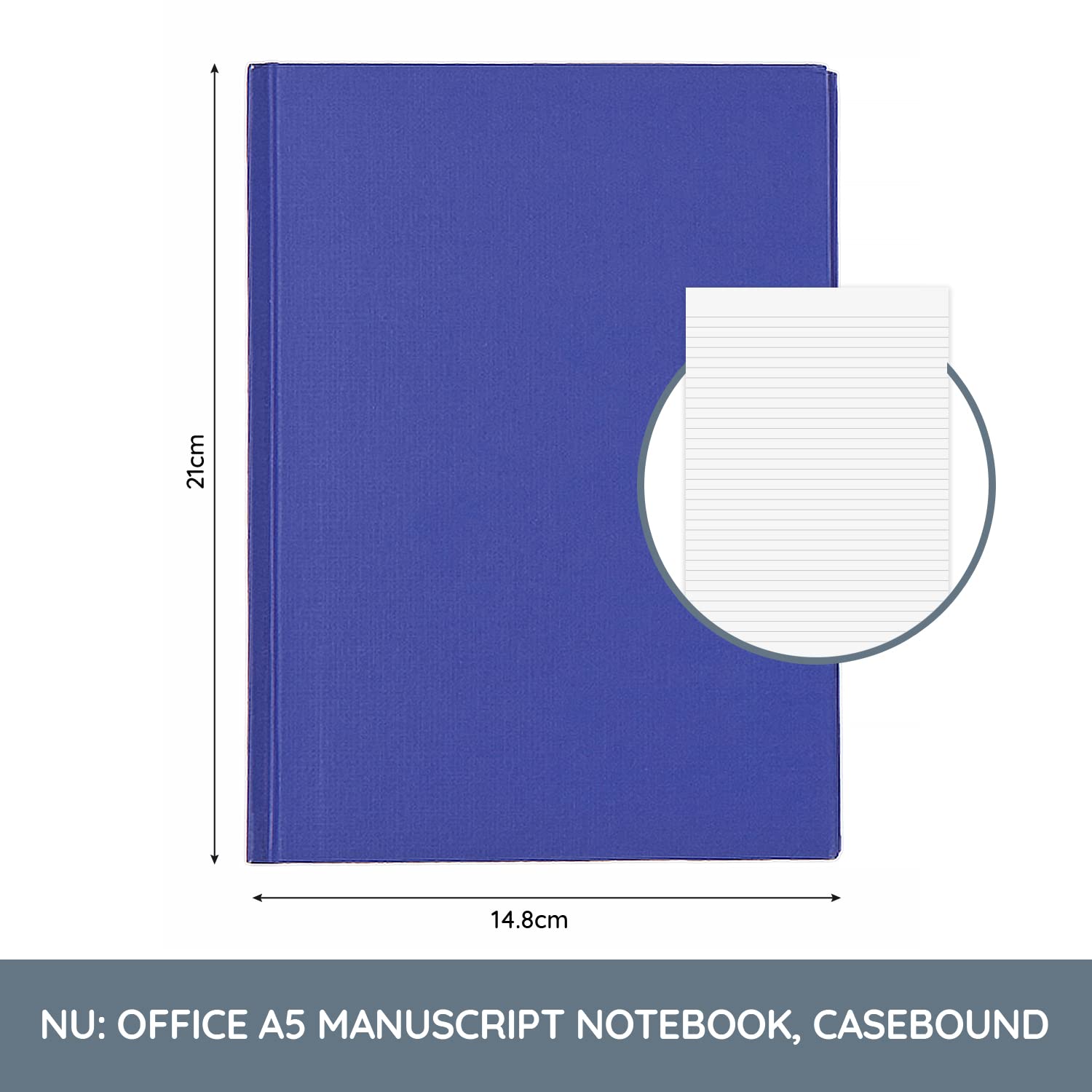 nu: Office Value A5 Casebound Manuscript Notebook - Blue | 192 Pages | 70gsm Feint Ruled Paper 2