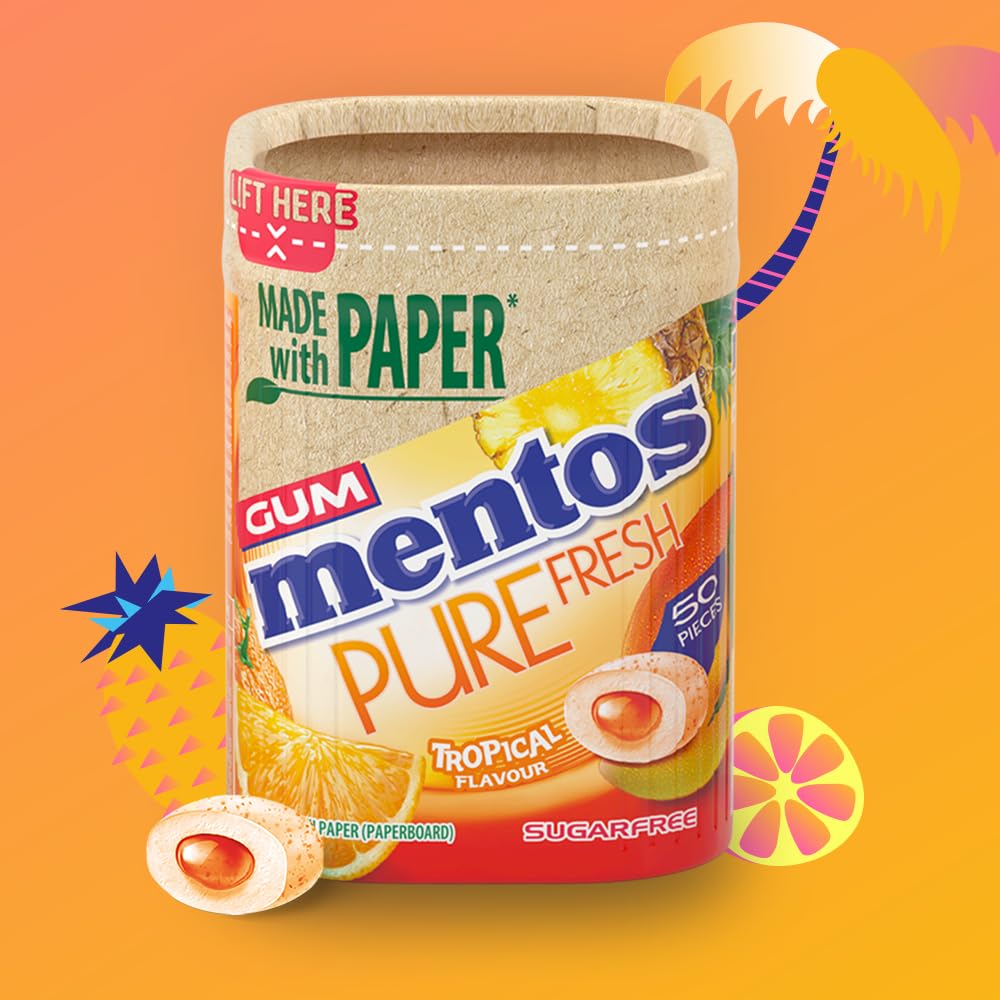 MENTOS GUM - Pure Fresh Chewing Gum, Sugar Free, Tropical Flavor, 50 Count (Pack of 6) 3