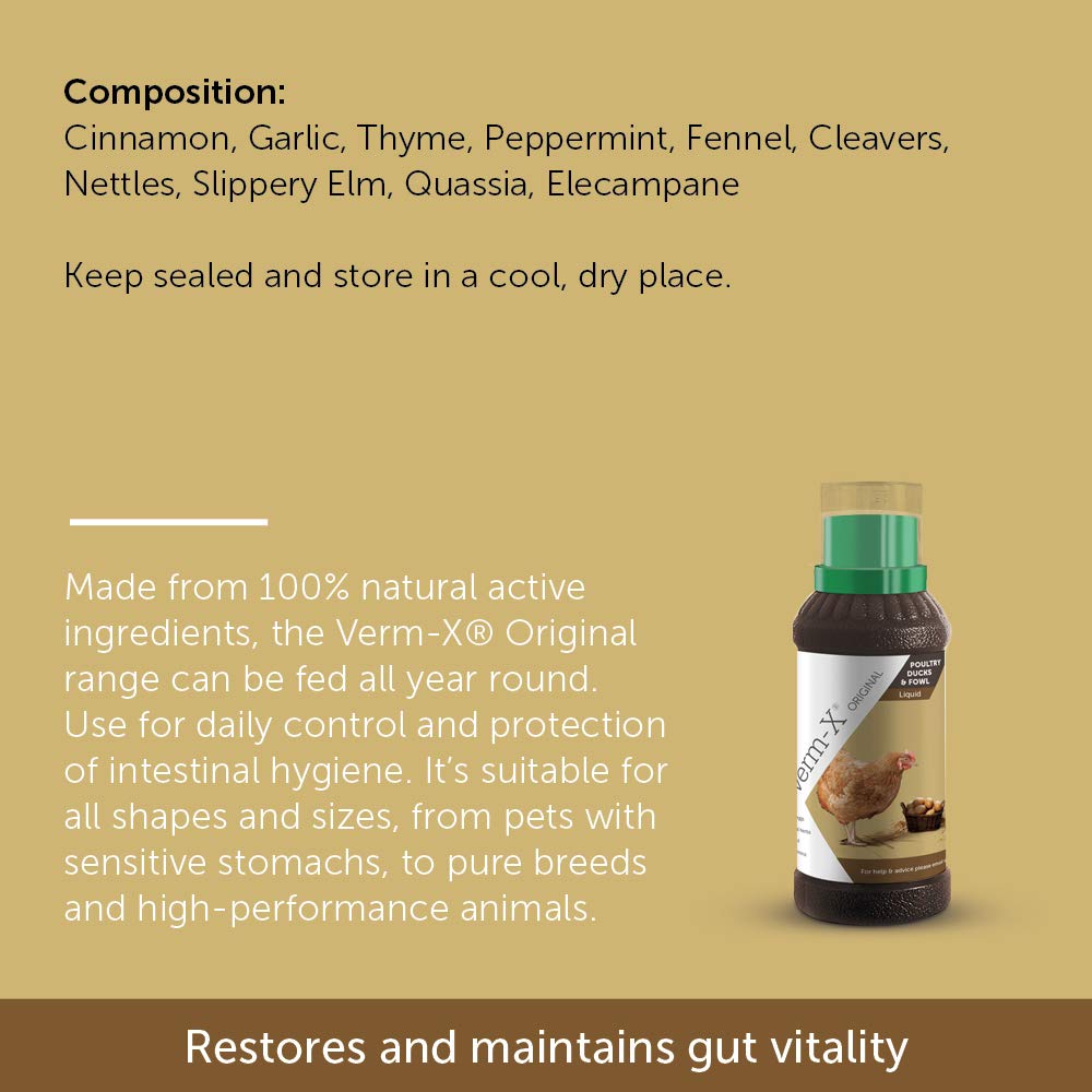 Verm-X Natural Liquid Wormer for Poultry & Fowl - 250 ml | Intestinal Hygiene Control