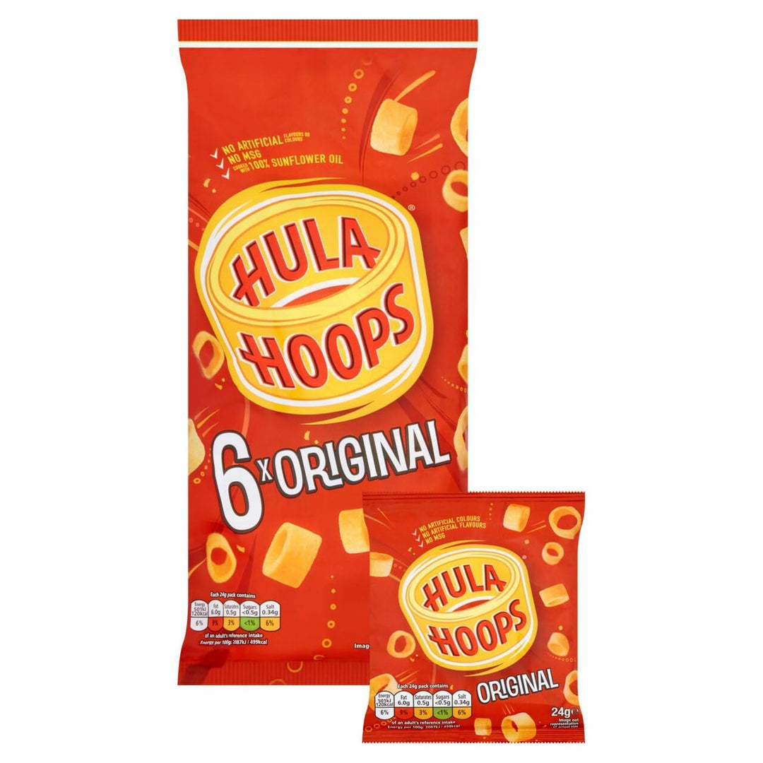 Hula Hoops Original Multipack - 6 x 24g Bags of Crunchy Potato Snacks