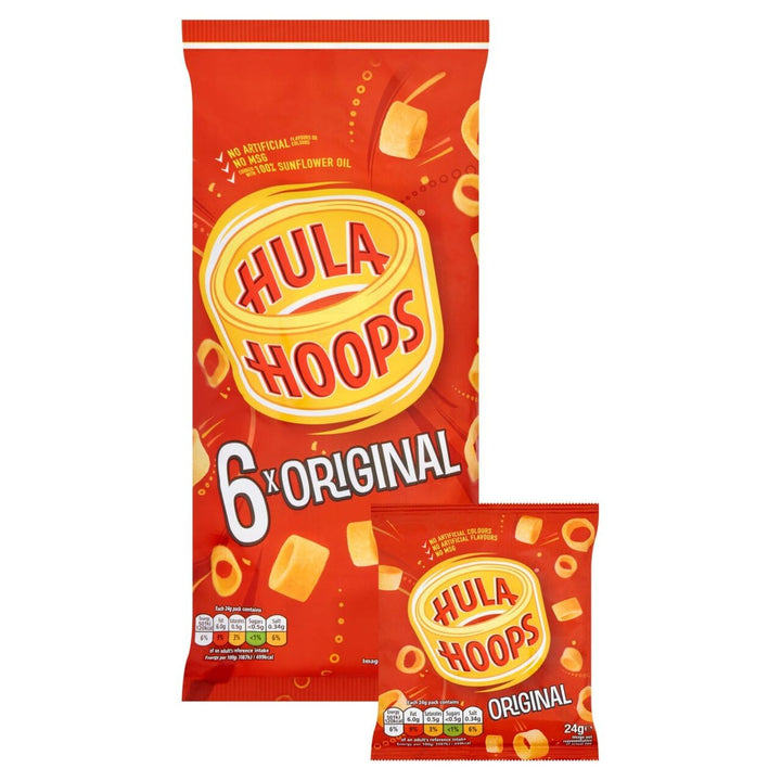 Hula Hoops Original Multipack - 6 x 24g Bags of Crunchy Potato Snacks