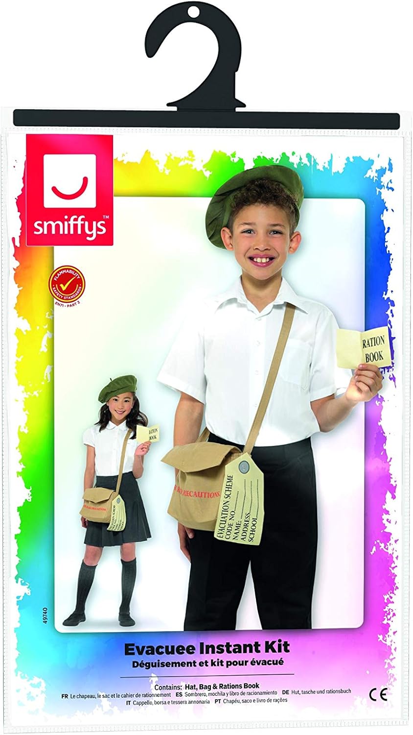 Smiffys Evacuee Instant Kit - Brown with Hat, Bag & Ration Book
