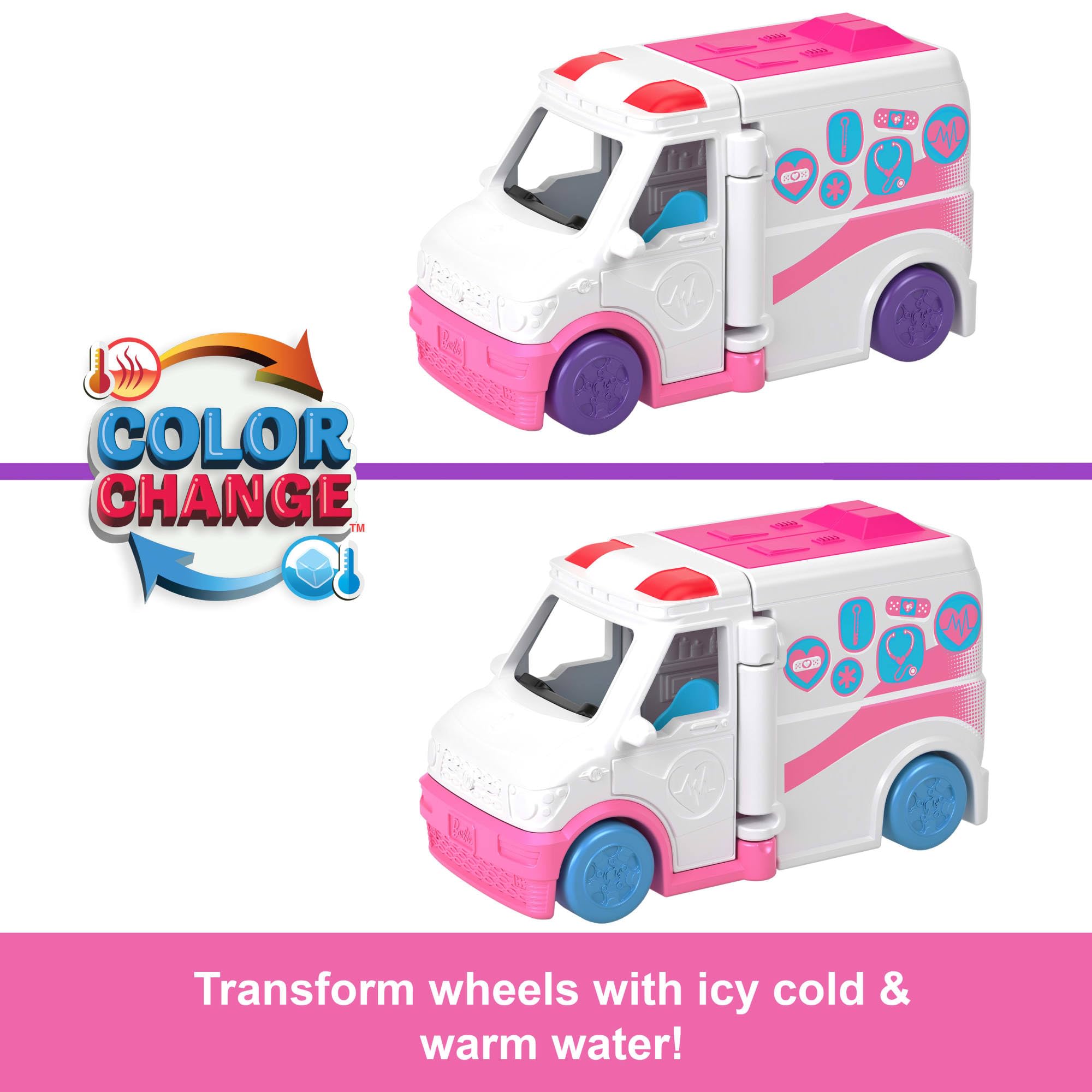 Barbie Mini BarbieLand Doll & Toy Vehicle Set - Color-Change Care Clinic Playset for Ages 4+ 3
