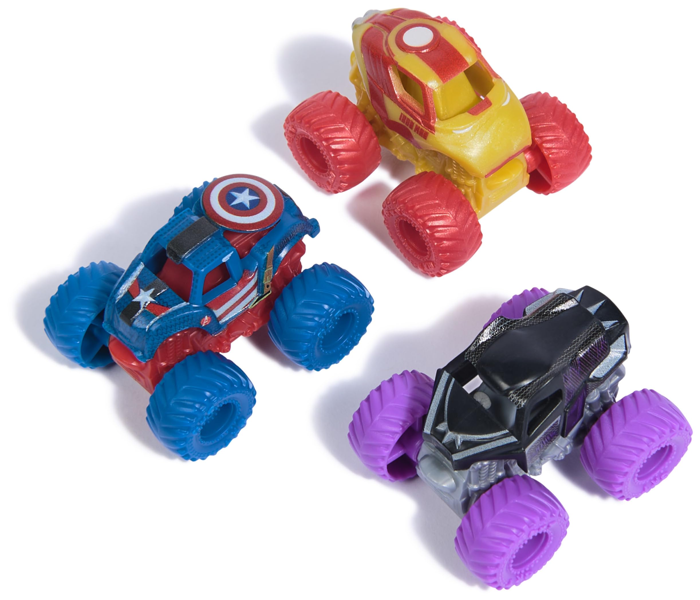 Monster Jam Marvel Mini Monster Truck 3-Pack (Black Panther, Captain America, Iron Man) 1:87 Scale Die-Cast