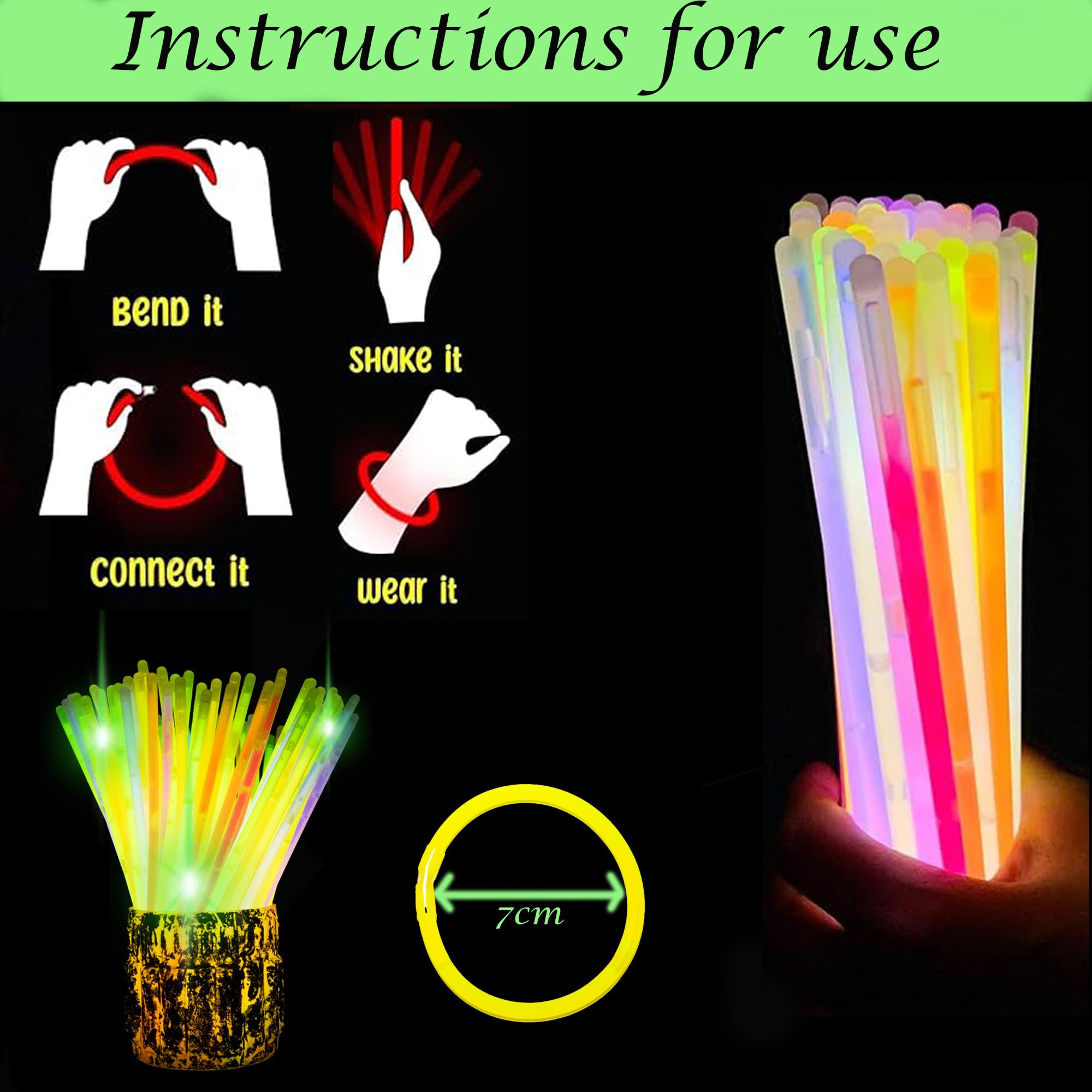 SHATCHI 200Pcs Glow Sticks - Neon Colours | Bracelets, Rings & Necklaces | Unisex Children 5